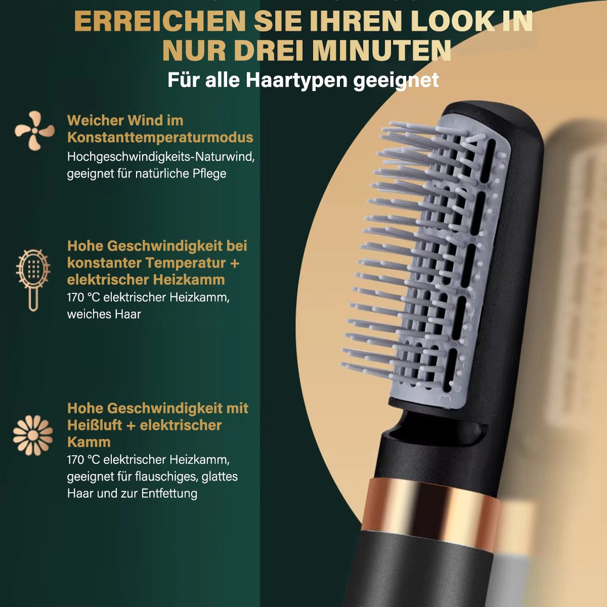 MOPUEA Lockenstab 3in1 Multifunktions Haartrockne 3-Gang-Modus Stummschaltung Haarpflege, 3 Temperaturstufen,pflegt und nährt das Haar,angenehme Kopfhautmassage