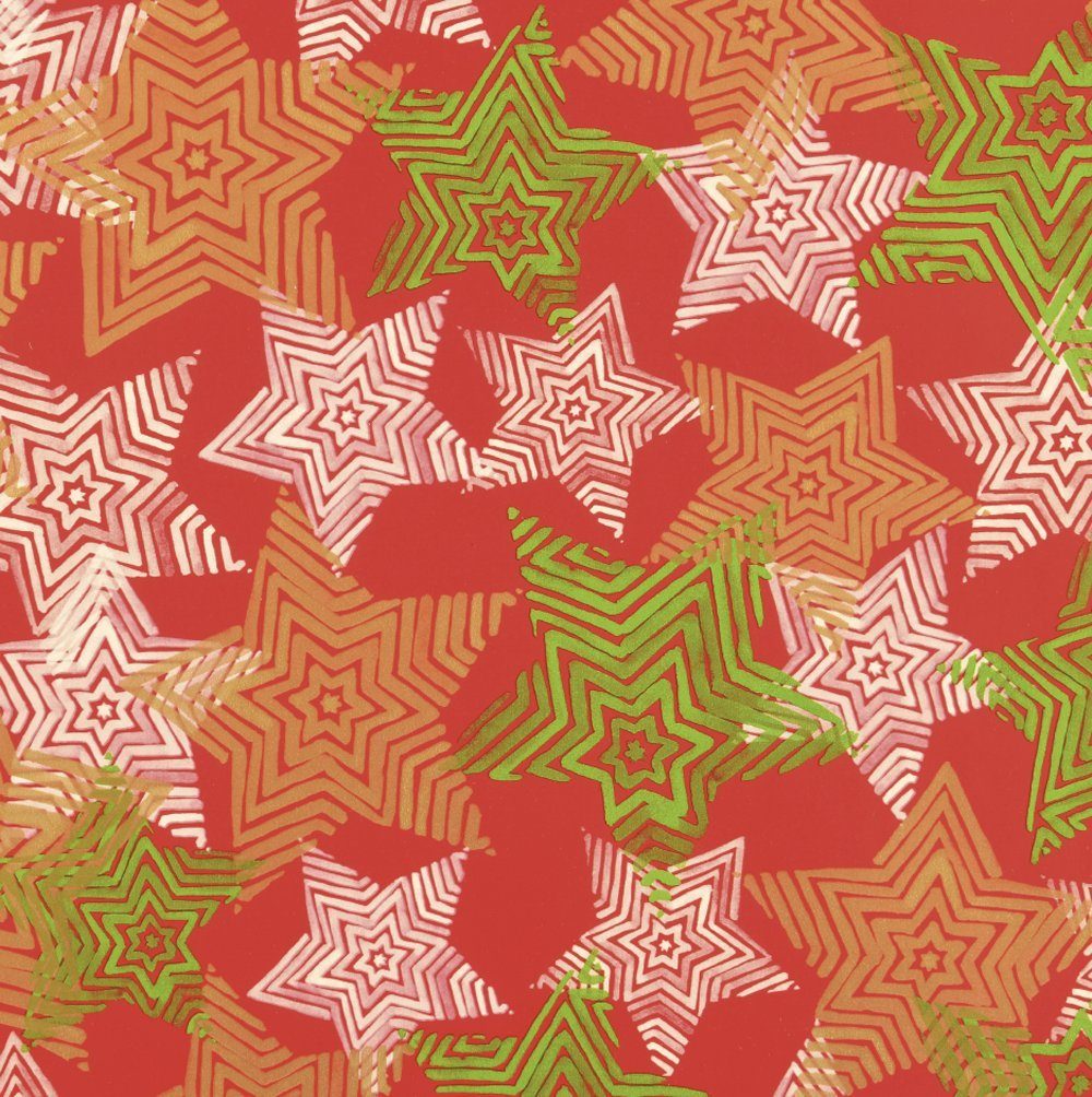 Star Geschenkpapier, Geschenkpapier gestreifte Sterne 70cm x 2m Rolle rot / gold