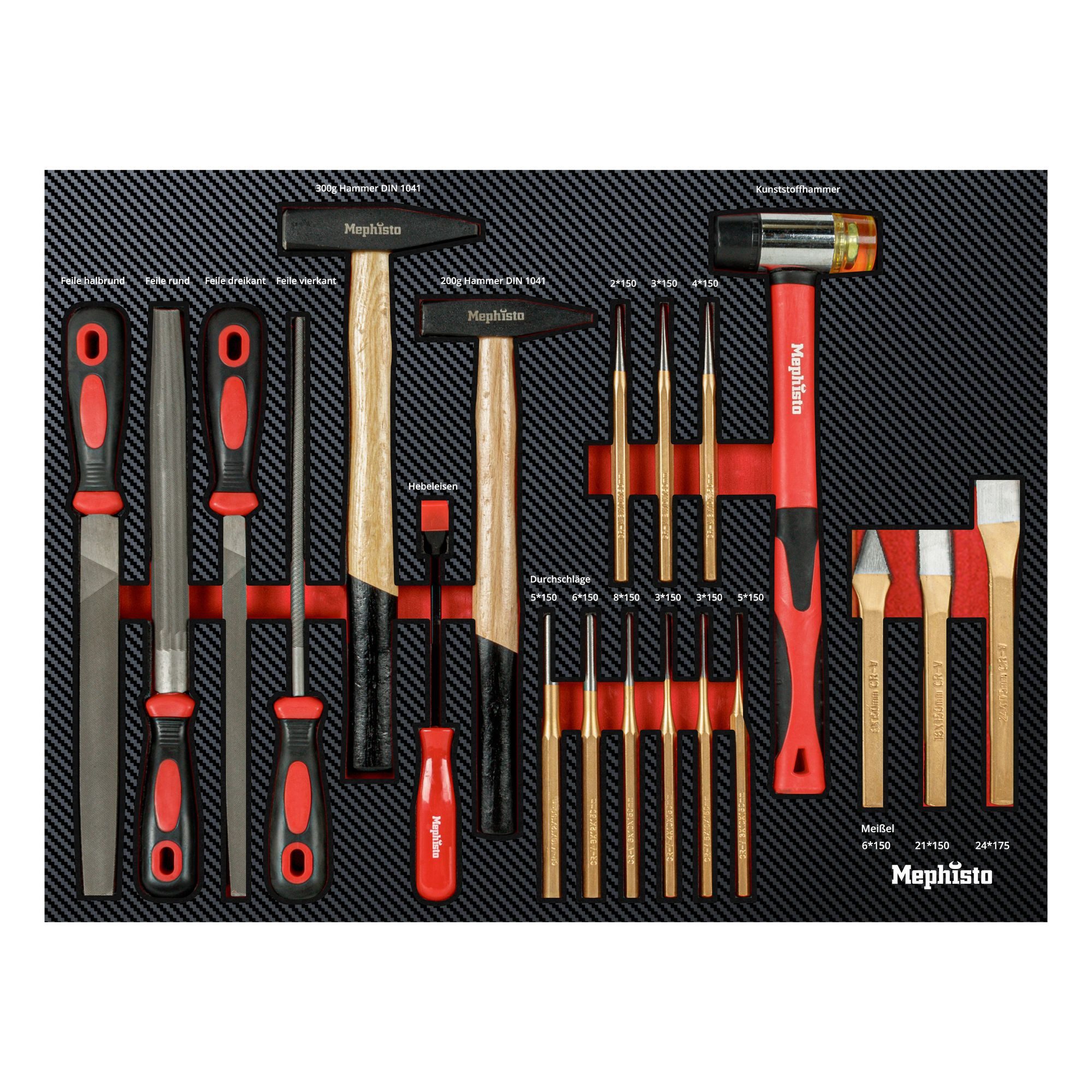Mephisto-Tools Werkzeugset, (Set), metrisch, inkl. Soft Inlay in Carbon-Optik