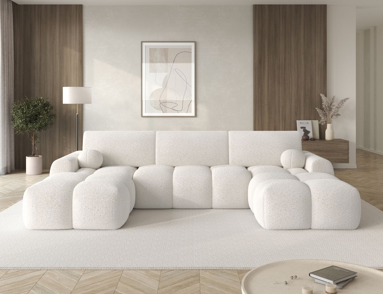 Lukas Möbel Wohnlandschaft U-Sofa Wohnlandschaft Viena mit Bettfunktion in Bubble-Look, Ecksofa in U-Form, mit Bettkasten, Breite 319 cm, made in Europe