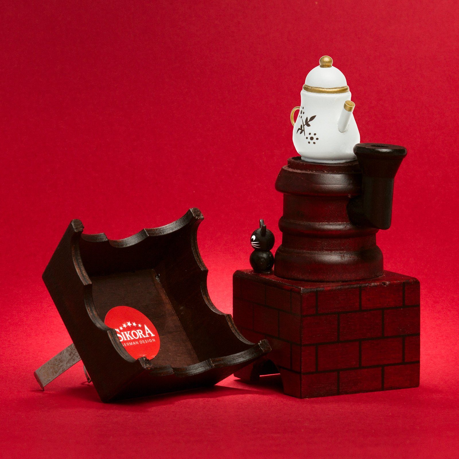 SIKORA Weihnachtsfigur SIKORA RM-E Räuchermännchen braun/rot Räucherofen Holz Räucherofen Kaffeekanne Katze mit aus E01 - mit