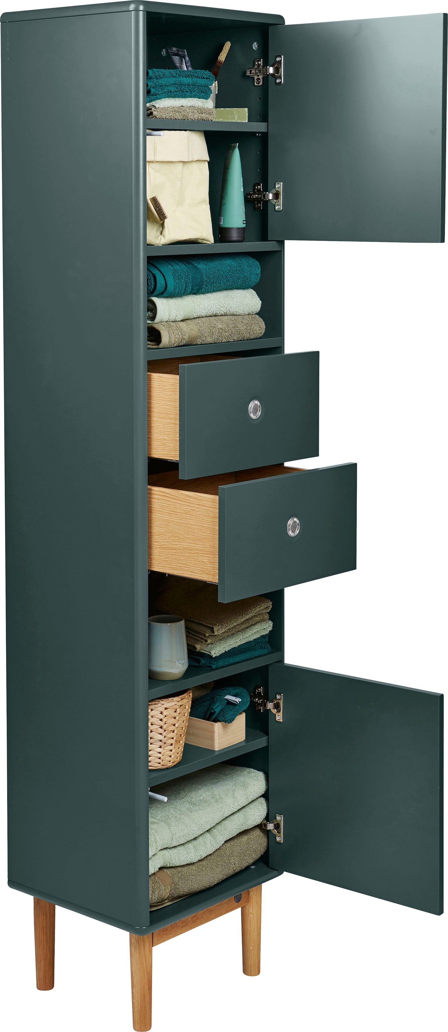 TOM TAILOR cm BATH COLOR HOME 2 Push-to-Open,Füße Hochschrank mit Türen & forest Breite Schubladen, 2 mit Eiche, 40