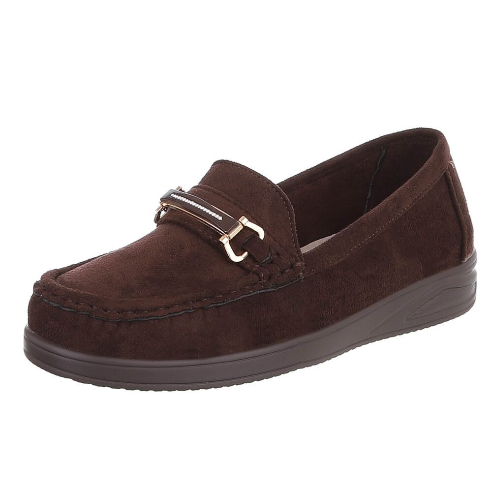 Ital-Design Eleganter Mokassin für Damen – Bequem und vielseitig Slipper (91409600) Keilabsatz/Wedge Mokassins in Braun