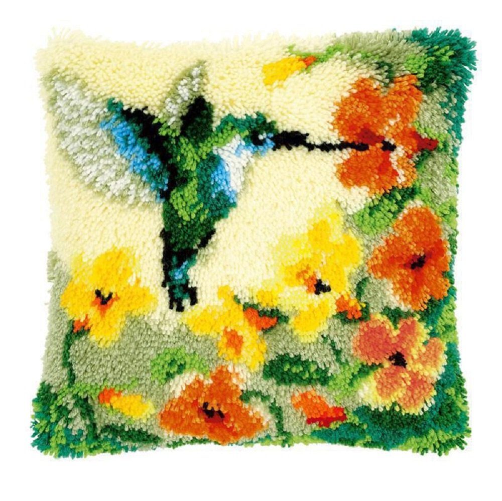Vervaco Kreativset Vervaco PN-0146770 Knüpfkissen Kolibri mit Blumen, (Set, Vervaco embroidery Kit), Made in Europe