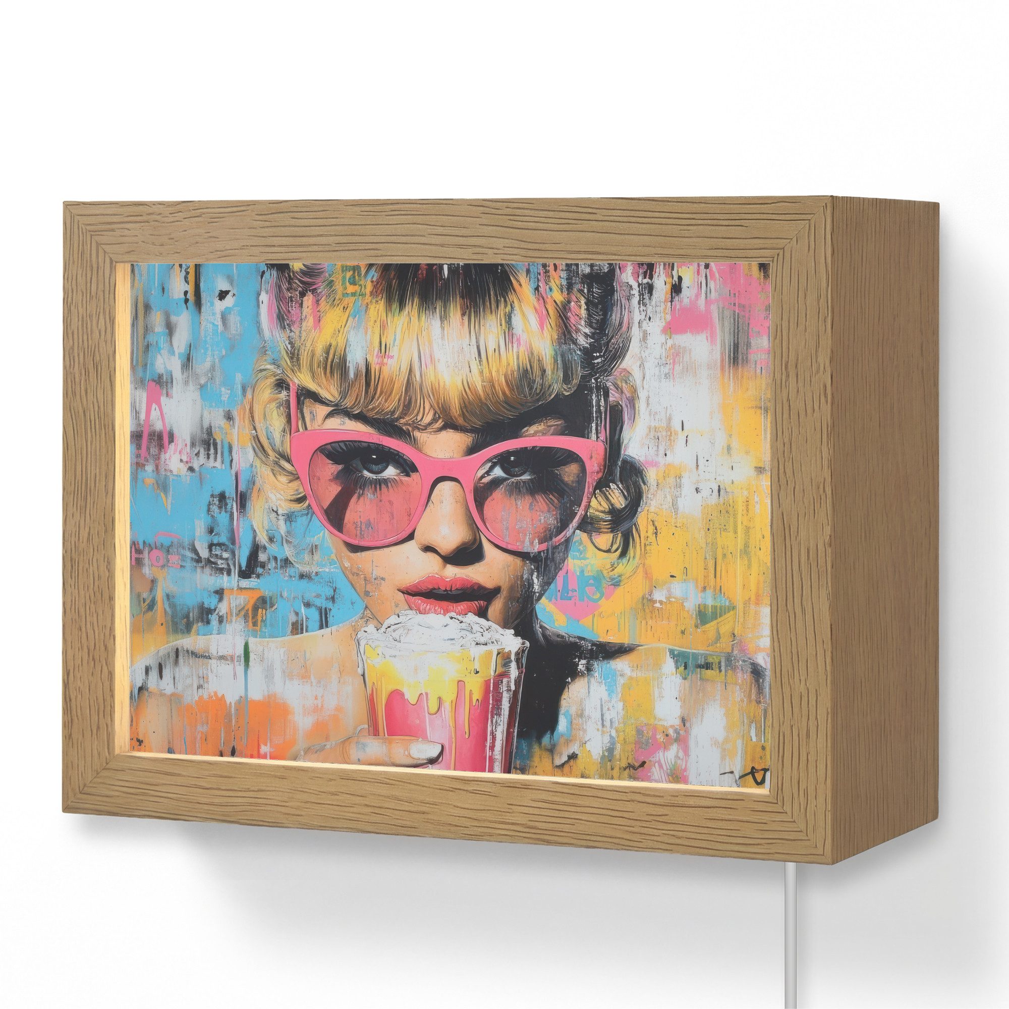 OnlyWow Wandleuchte Lightbox Sonnenbrille - Frau - Bunt - Farbspritzer, Dimmbar, Farbwechsel, LED, Warmweiß, Kaltweiß, Neutralweiß Einstellbar, Wandlampe Innen, Dimmbar, mit Kabel, LED, Modern, Flur