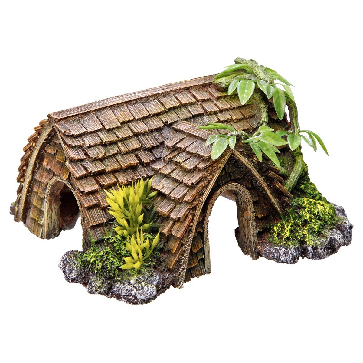 Aquariendeko Aquariendekoration Häuschen mit Pflanzen