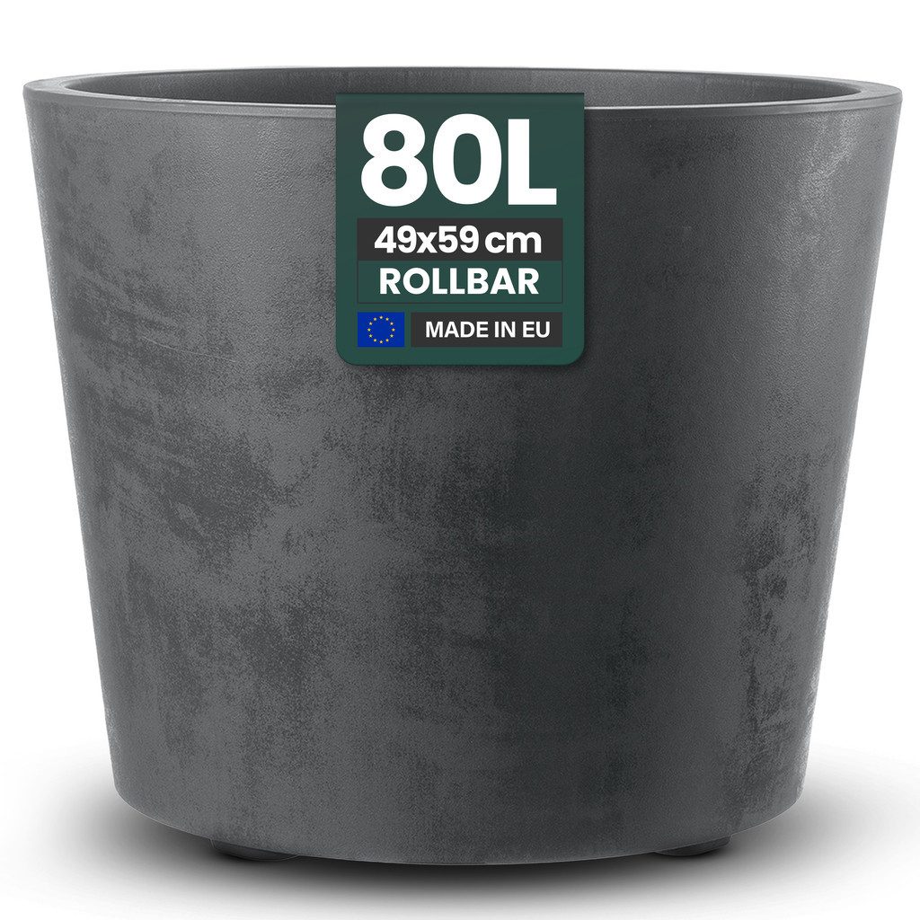 Kreher Pflanzkübel 'Millennium' in Naturstein Optik, 80 Liter, rollbar (Farbe wählbar)