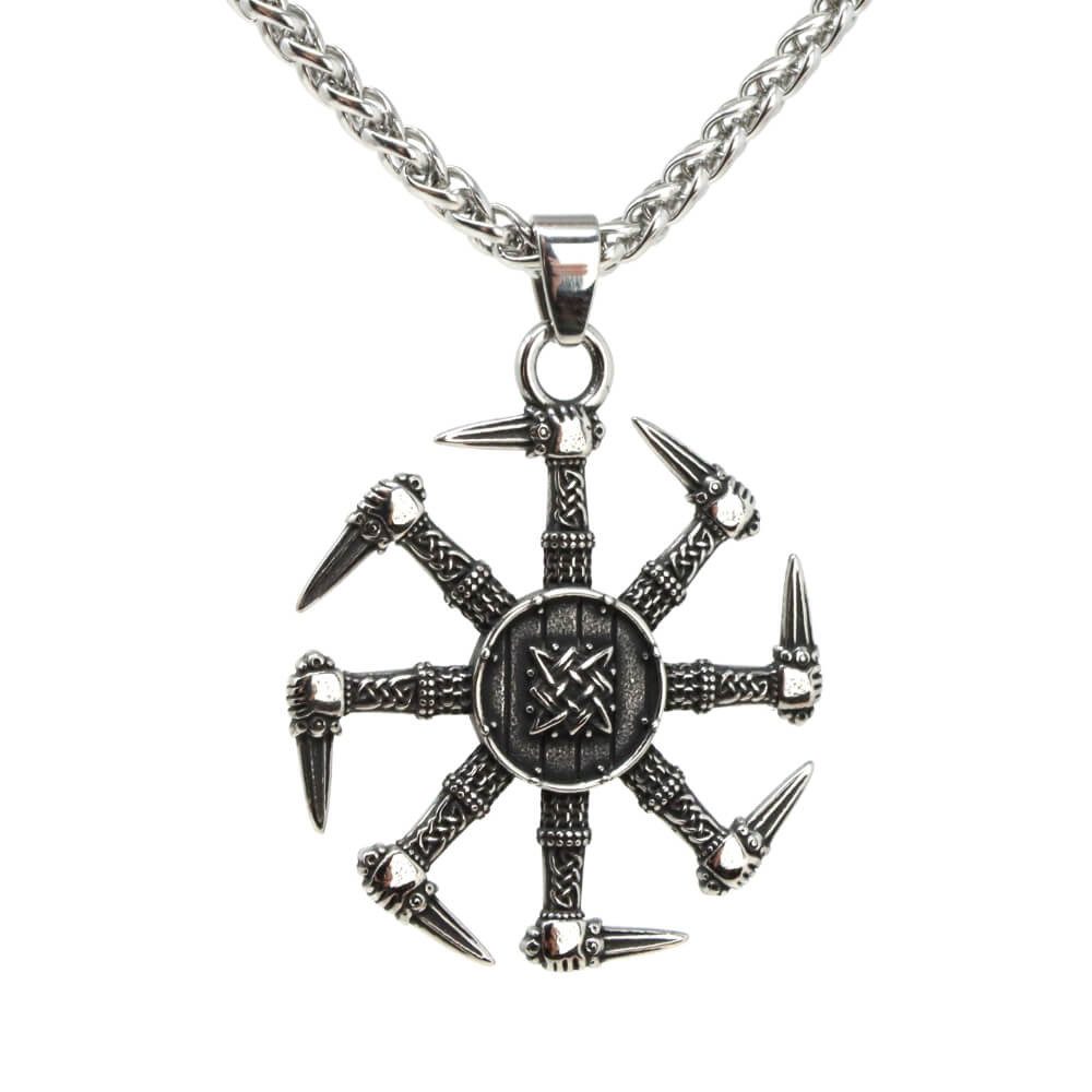 DALMARO Kette mit Anhänger Lederkette Edelstahlkette 316L GLÜCKSRAD, Herren Halskette Biker / Wikinger Kette - Schmuckbox
