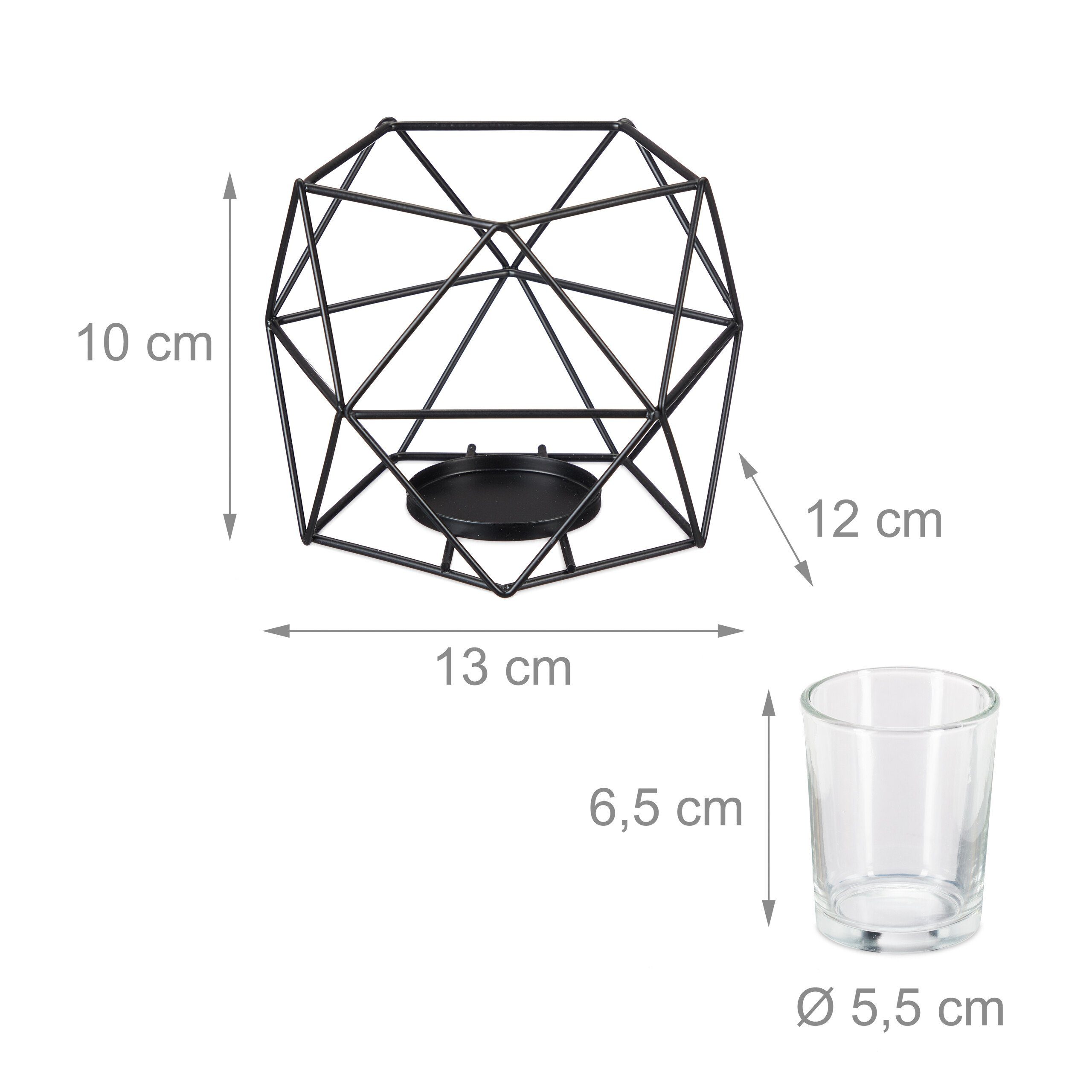 Teelichthalter Geometrischer relaxdays im Teelichthalter Schwarz 2er Set,