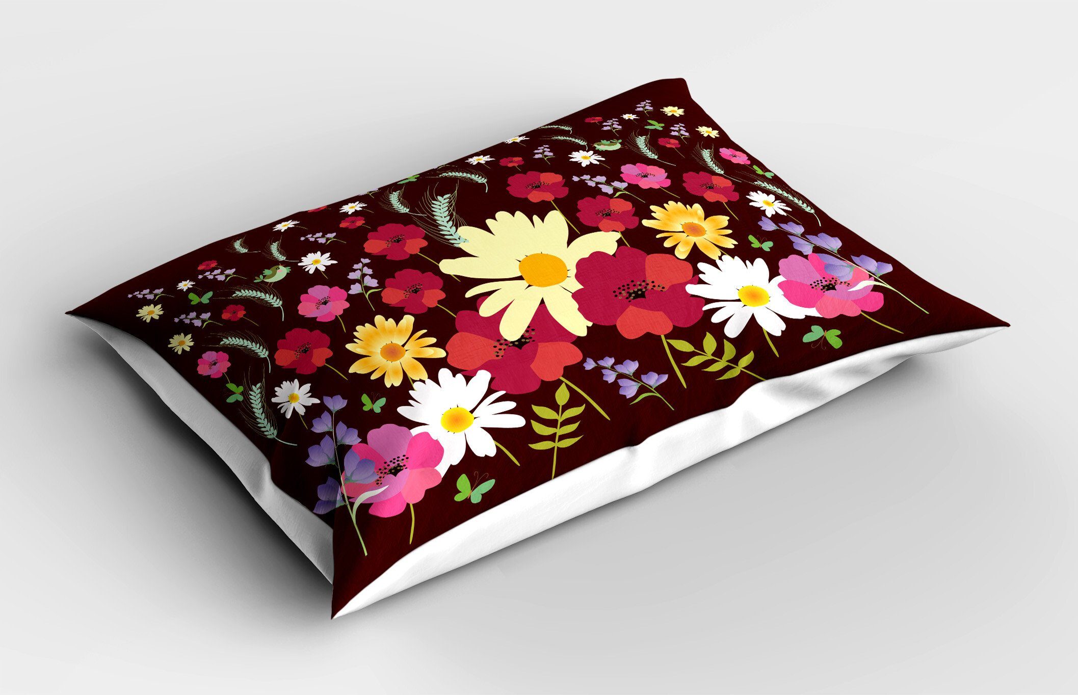 Kissenbezüge Dekorativer Standard Abakuhaus Gänseblümchen Insekten Gedruckter Mohnblumen Kissenbezug, Size (1 Stück), King Blumen