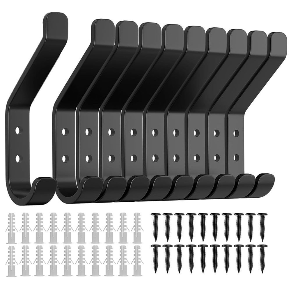 TUWENA Kleiderhaken 10 Stück Kleiderhaken, Garderobenhaken Schwarz Wandhaken zum Schrauben, (10-St), Für Eingangsbereich, Schlafzimmer, Küche, Jacken, Hüte und Handtaschen