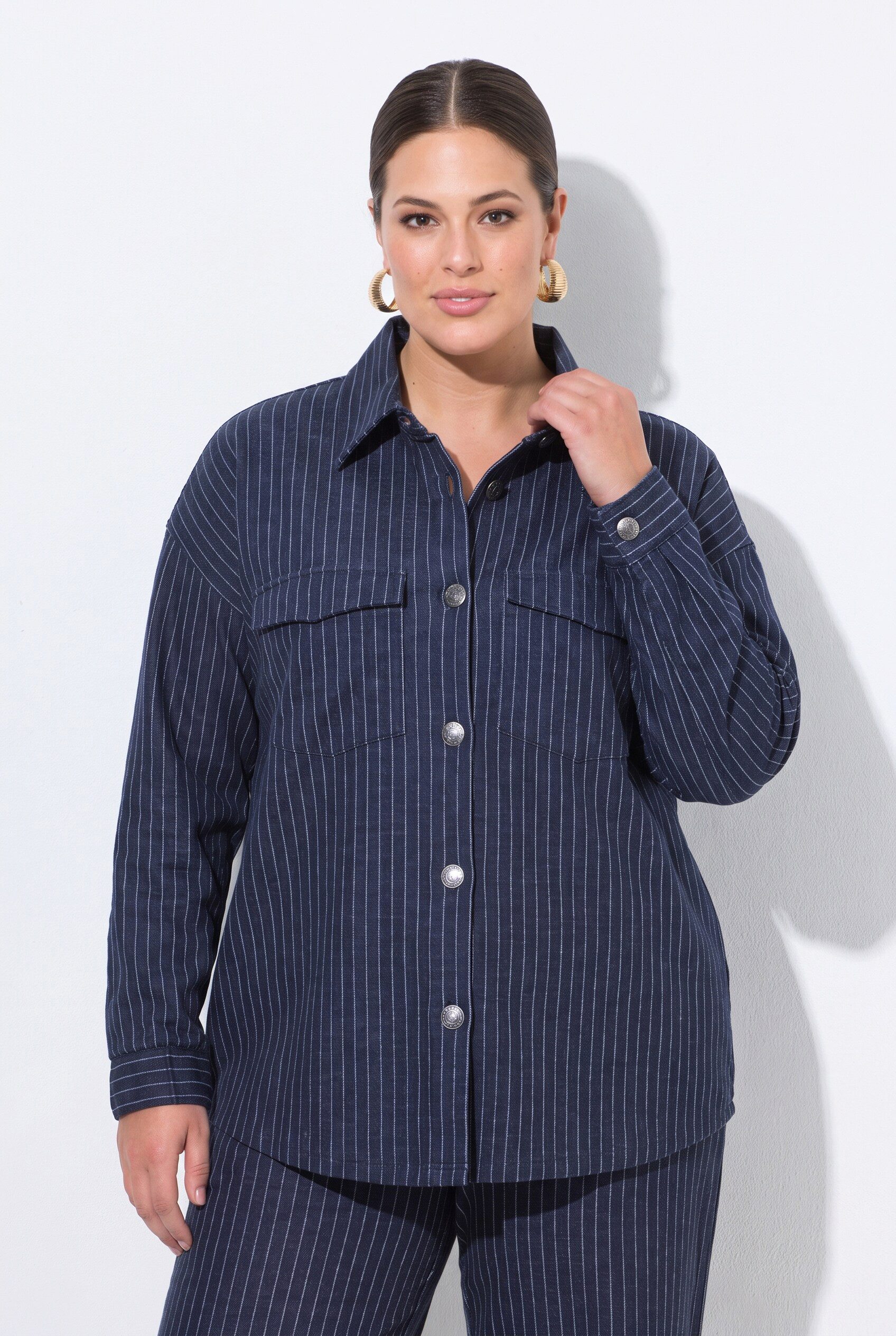 MIAMODA Sweatshirt Jerseyhemd Loose Fit Nadelstreifen Langarm