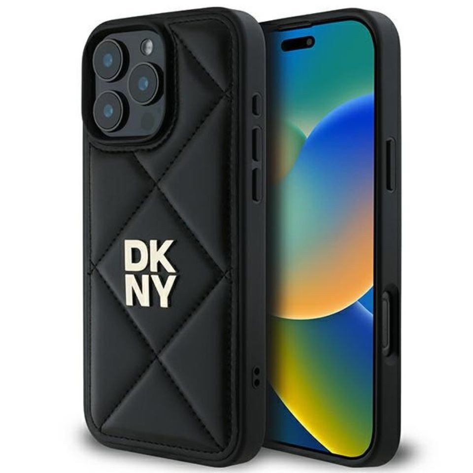 DKNY Handyhülle Case iPhone 16 Pro Max Kunstleder schwarz Logo 6,9 Zoll, Kantenschutz