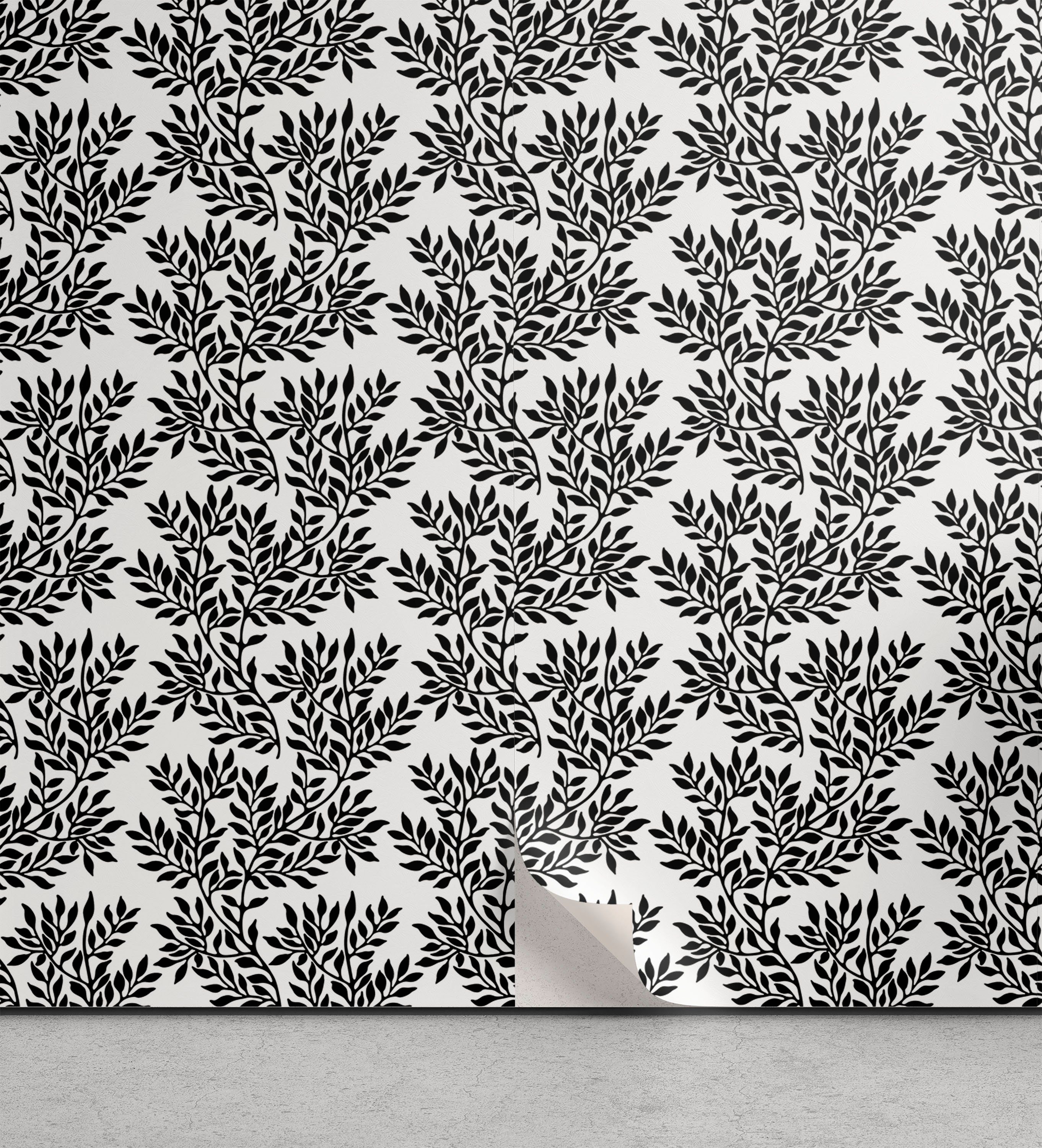 Abakuhaus Vinyltapete selbstklebendes Wohnzimmer Schwarz und Küchenakzent, Grünpflanze weiß