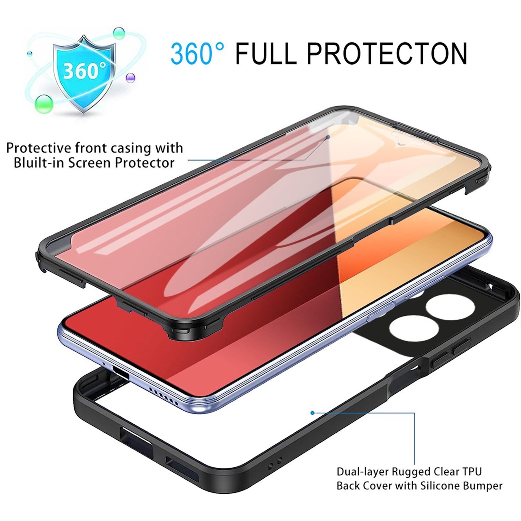 Wigento Handyhülle 360 Grad für Xiaomi 17 mit Display & Kameraschutz Bumper Lila 6,36 Zoll, 360 Grad Schutz, stoßdämpfend, robust