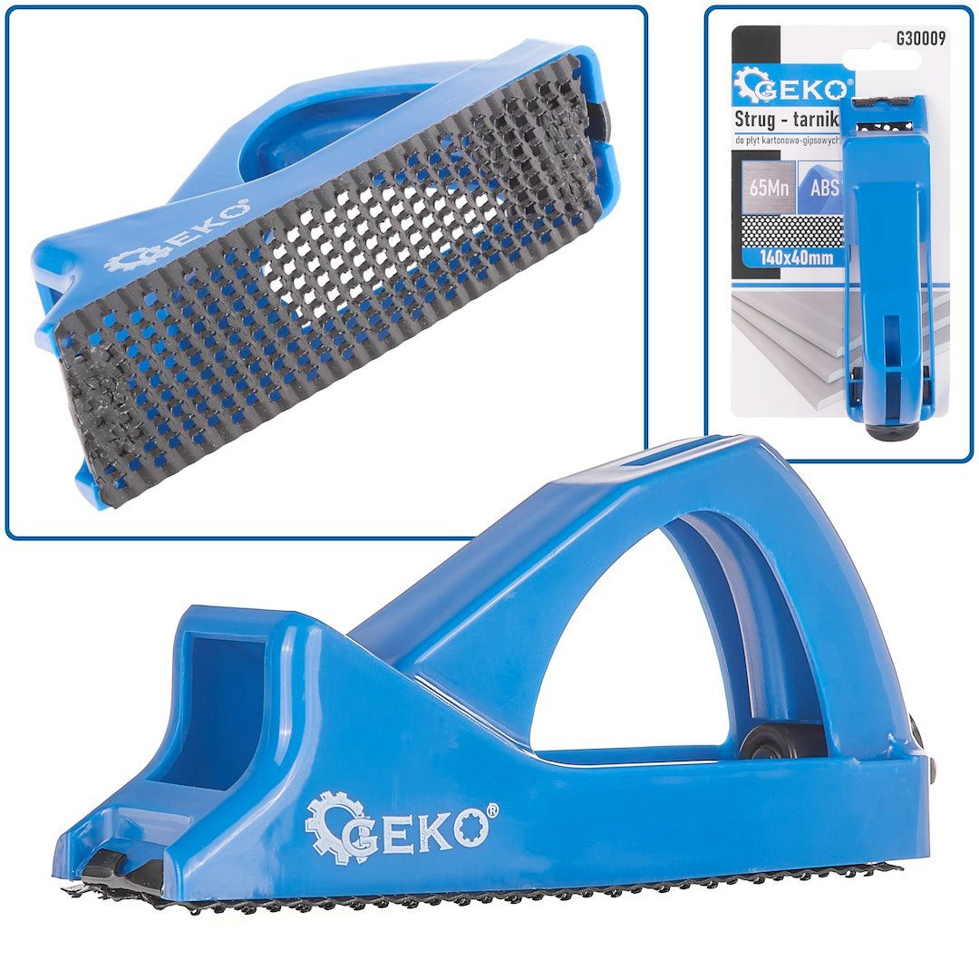 GEKO Einhandhobel Handhobel Gipskartonhobel Gipsraspel Trockenbau 140x40 mm, 1-tlg., auswechselbares Raspelblatt, ergonomischer Griff