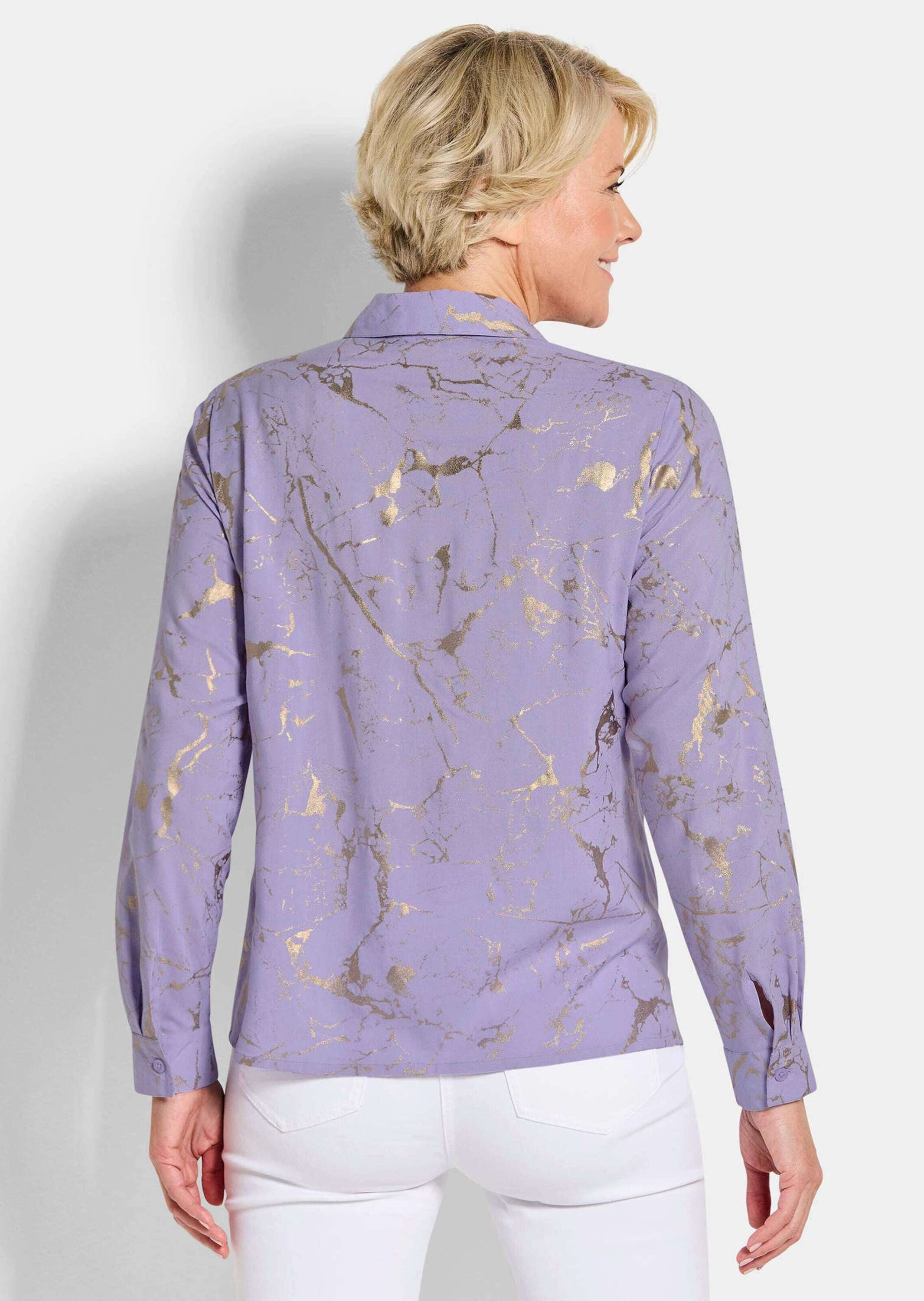 GOLDNER Hemdbluse Druckbluse mit schimmerndem Print Viskosebluse mit Hemdkragen, Knopfleiste und Langarm