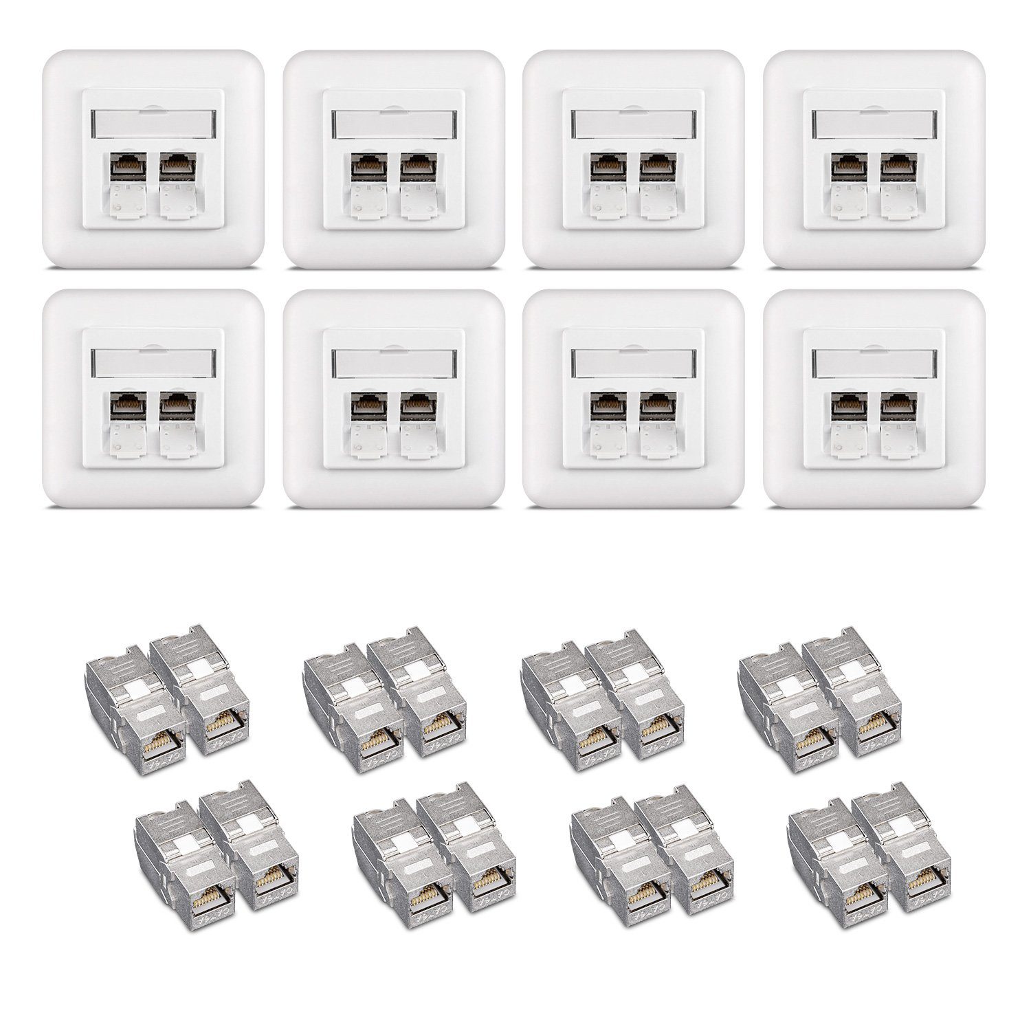 Keystone Dose Modul Set - 16x Keystone Modul 8x Netzwerkdose CAT 6A Netzwerk-Adapter