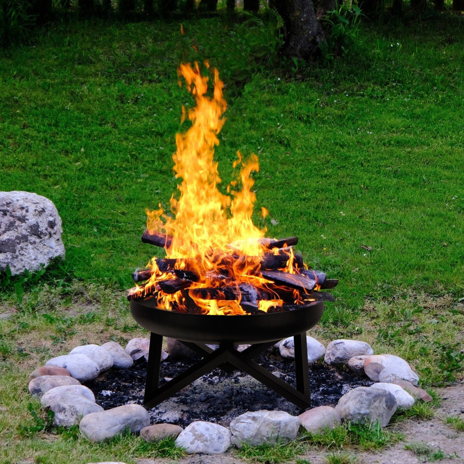 φ60cm Mehrfunktional Feuerkorb, KAHOO Grillzubehör Feuerschale Feuerstelle, Outdoor Ohne Indoor &