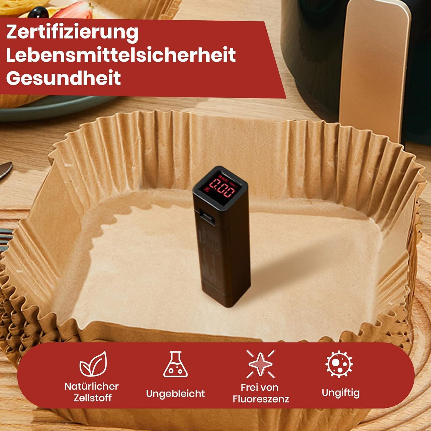 POPOLIC Backpapier 100 Stück Backpapier für Heißluftfritteuse 4,5L-8L,20 x 4,5 cm, Pergamentpapier Liner für Heißluftfritteuse Bratpfanne Ofen Mikrowelle