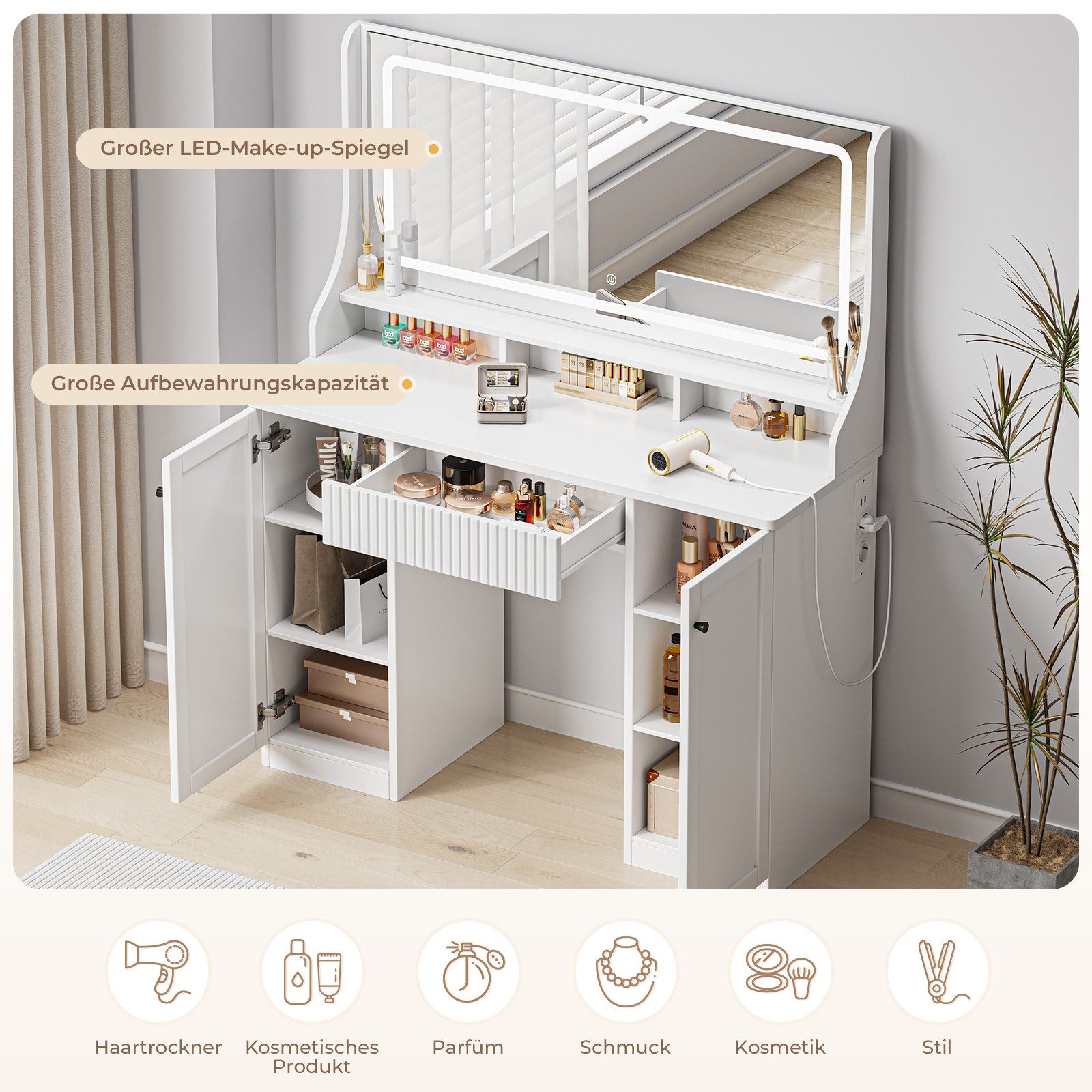 Dripex Schminktisch Schminktisch mit Beleuchtung Spiegel 3 Farben Einstellb günstig online kaufen