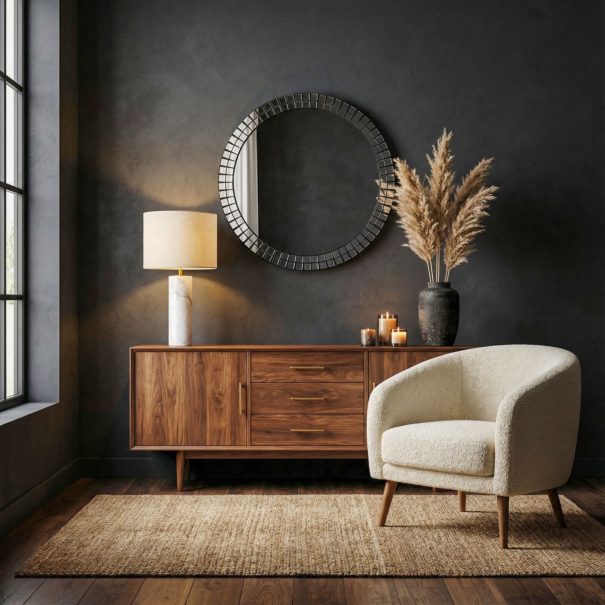 Wohnling Wandspiegel Wandspiegel rund 60cm Dekospiegel Flurspiegel Wohnspiegel WL7.473 (Dekoratives Element für moderne Wandgestaltung), Stilvolles Wohnaccessoire für helle Raumwirkung