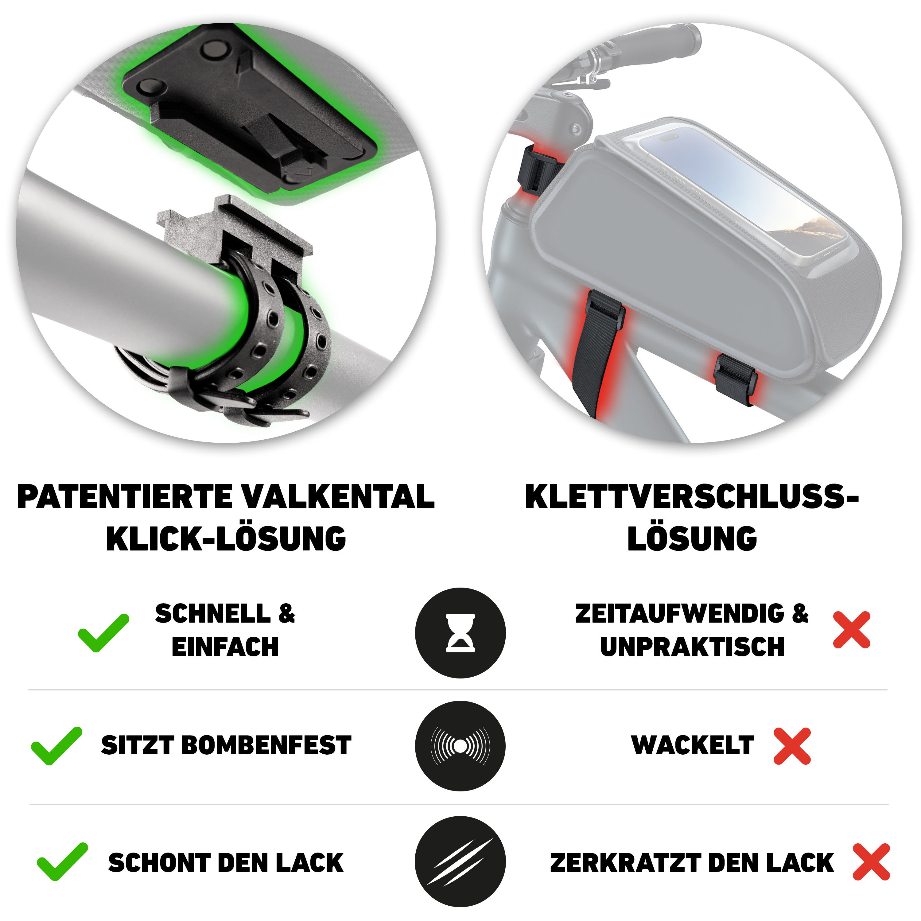 Valkental Rahmentasche Fahrradtasche für Oberrohr, mit Schnellspanner, wasserfest 1,8 L