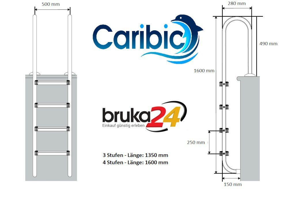 CARIBIC Poolleiter Edelstahl Poolleiter CARIBIC Easy V2A Chlor&Salzwasser Rutschhemmende. € 114,90