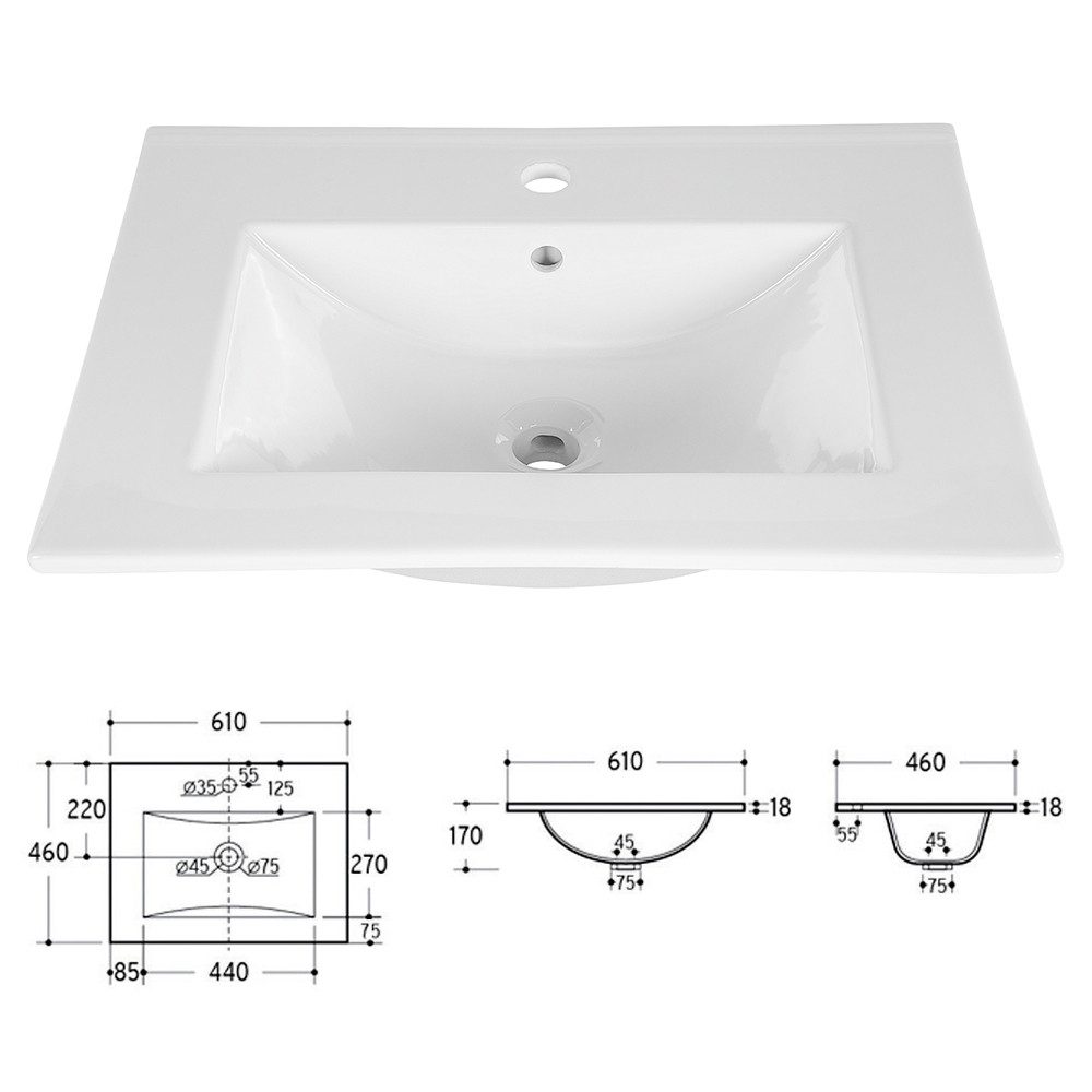 Lomadox DURANGO-56 vanity unit, 60cm with ceramic basin, cashmere, 2 drawers