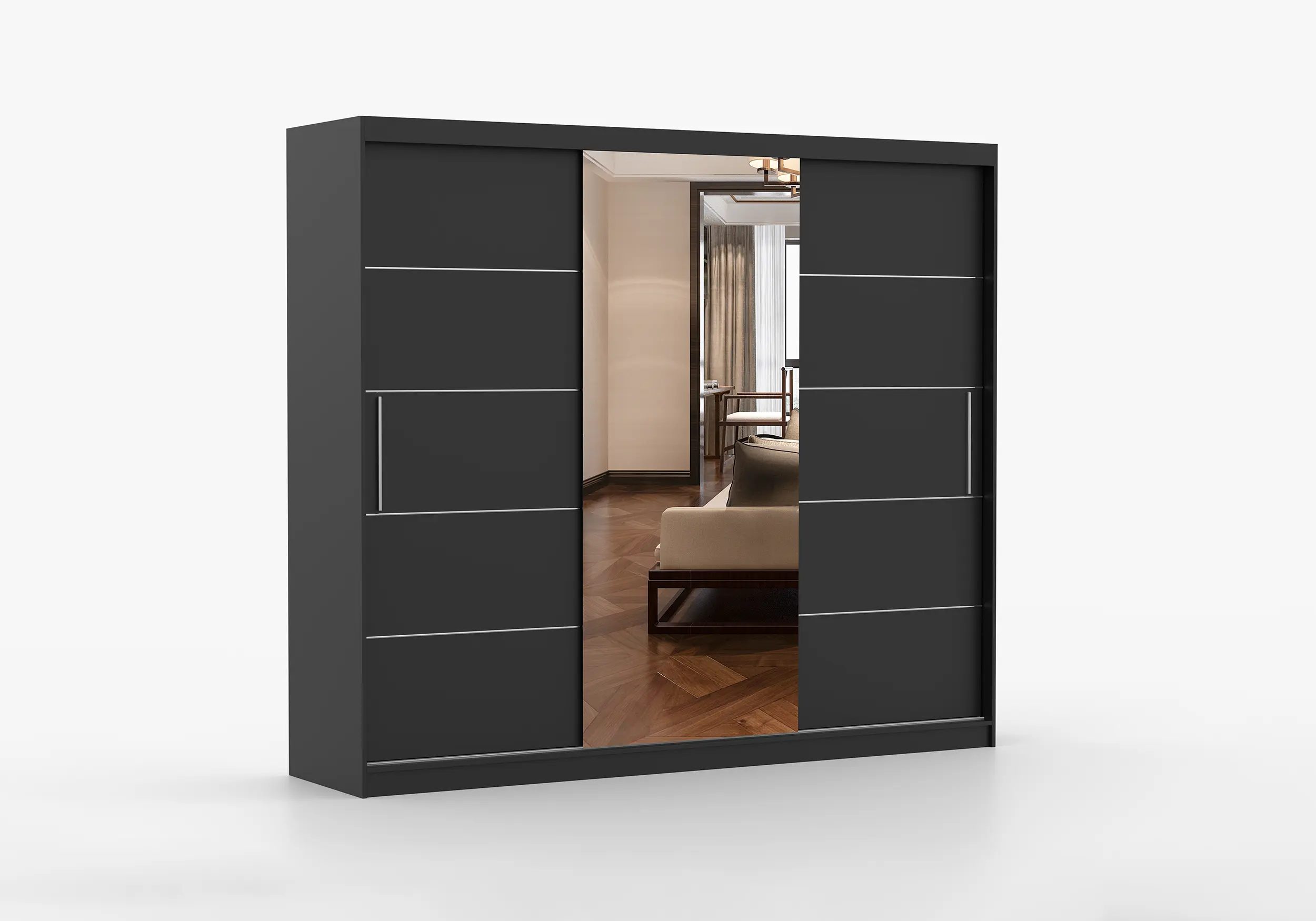 imoebel24 Schwebetürenschrank ALBA I 250 cm - Schwarz Matt / Schwarz Matt günstig online kaufen