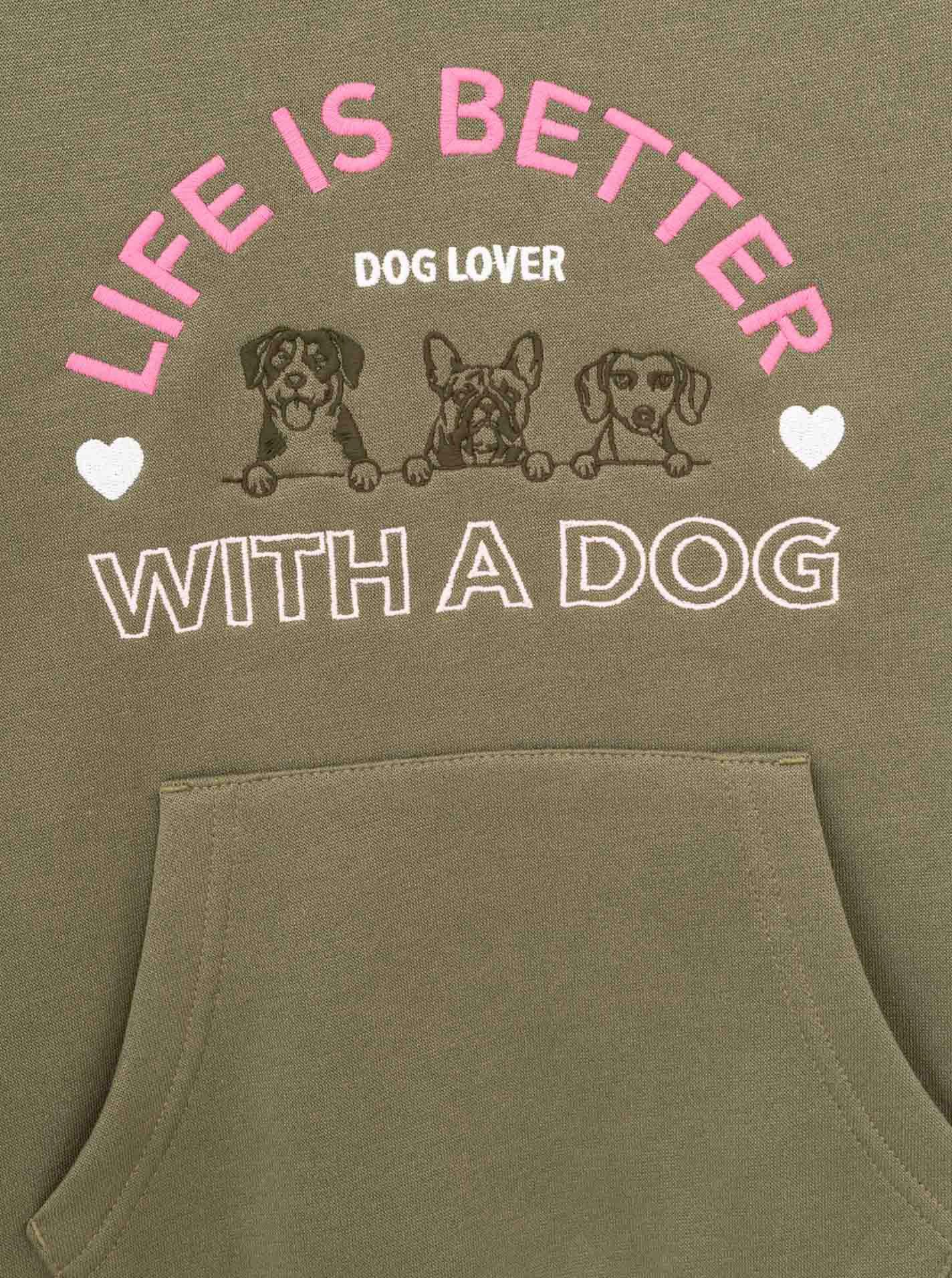 Zwillingsherz Hoodie "Dog Life" Mini-Me,mit gestickten Hunden und Slogan – Bild 4 von 5
