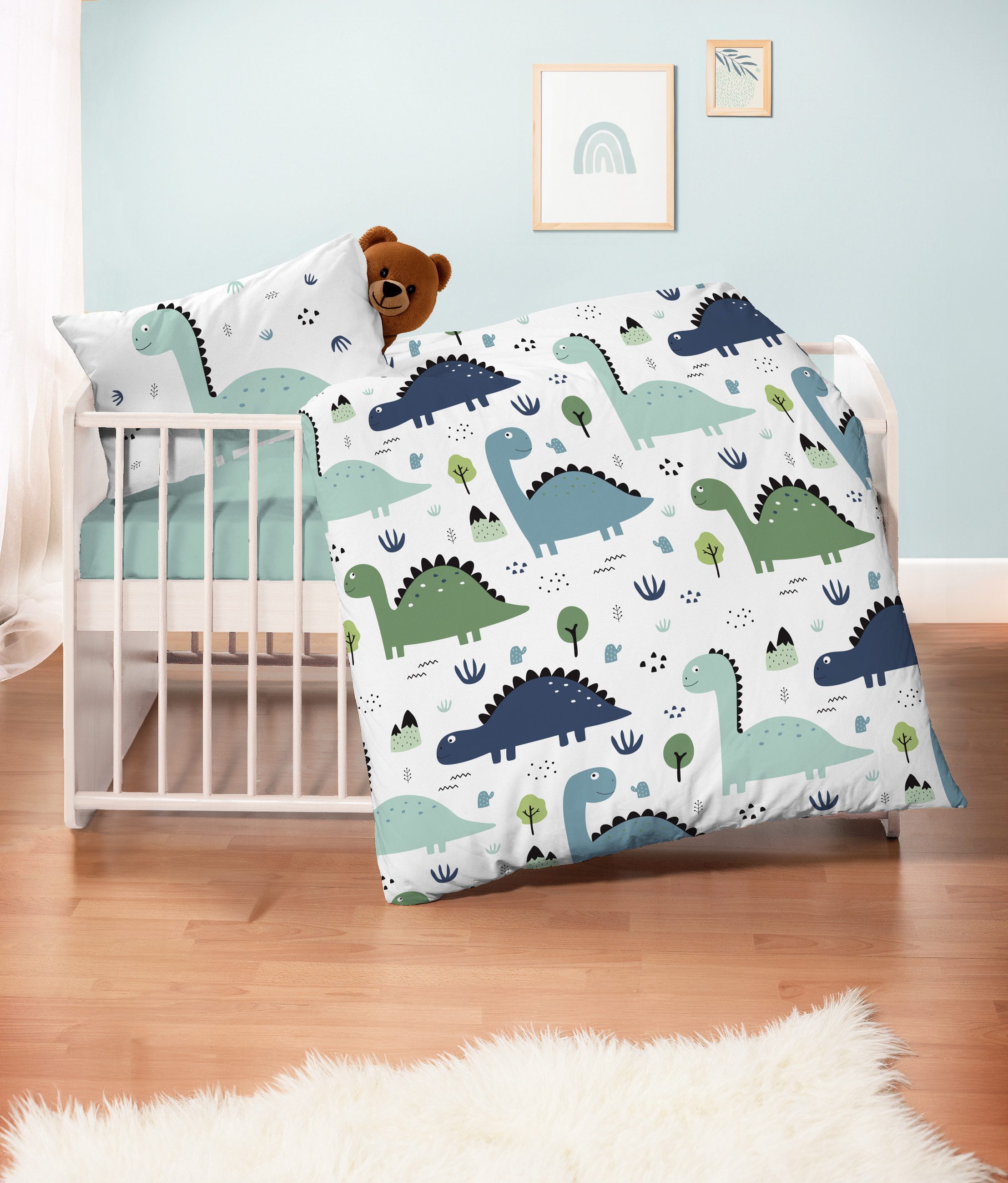 Stoffschmiede Kinderbettwäsche, 3-Teilig, Dinosaurier, Bio-Baumwolle