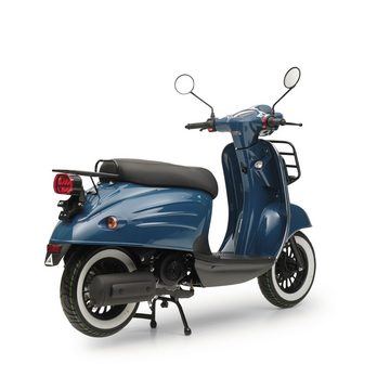 Burnout Motorroller Luna Ozeanblau, 50 ccm, 25 km/h, Euro 5, Unverwechselbares Retro Design, Mofa, Neues Modell 2024