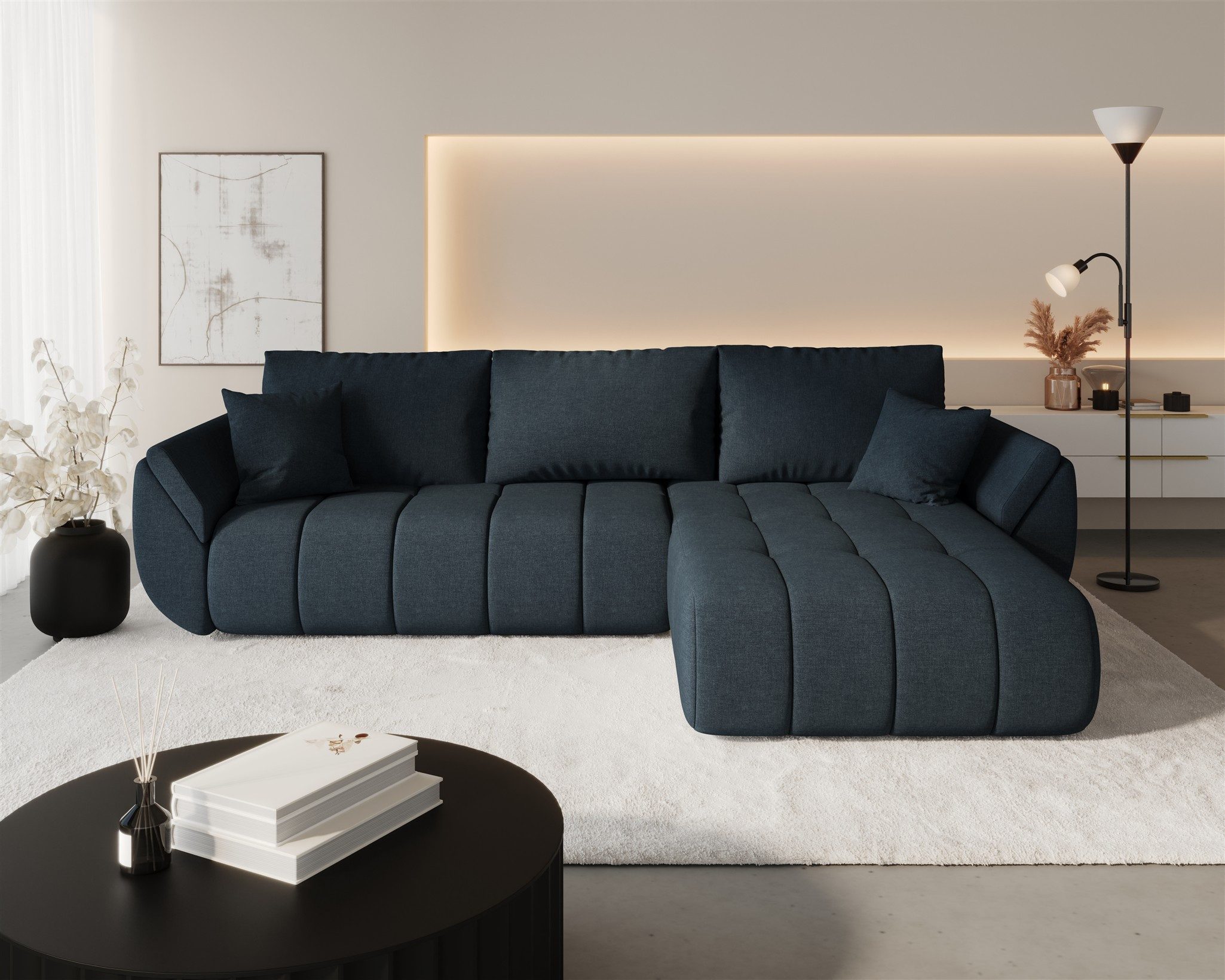 Fun Möbel Ecksofa Sofa MISATO mit Schlaffunktion in Stoff, incl. Bettkasten, Rundumbezug
