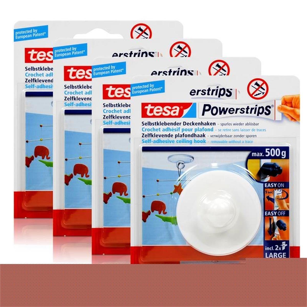 tesa Ремесленный клей 4x tesa Powerstrips Selbstklebender Deckenhaken - weiß für max. 500g G