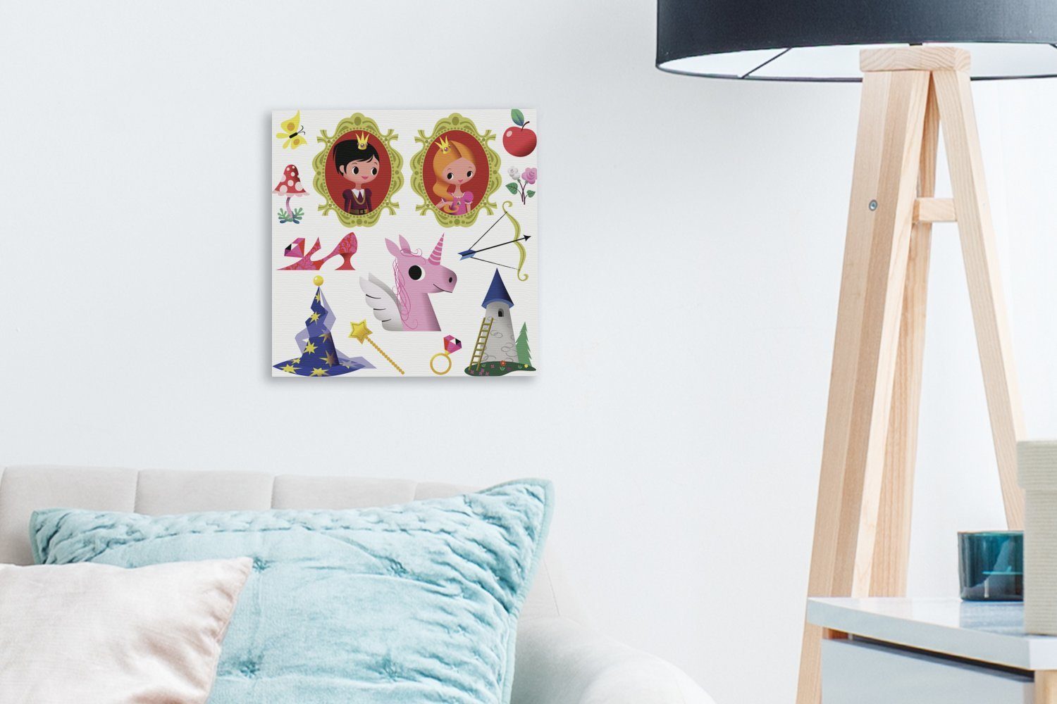 Dinge Eine und Schlafzimmer Leinwand Illustration für Wohnzimmer Menschen, verschiedener OneMillionCanvasses® Leinwandbild (1 Bilder St),