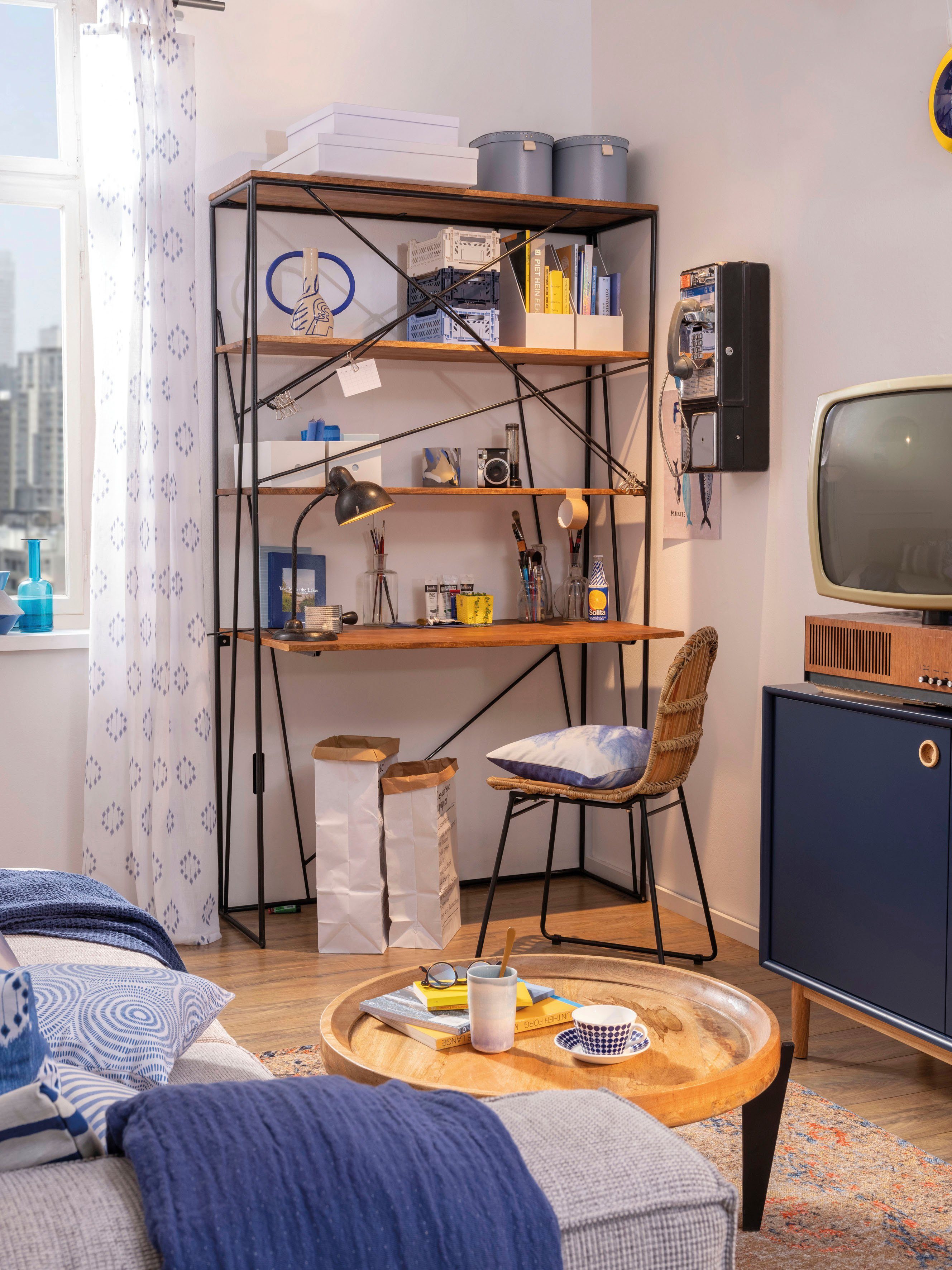 TOM TAILOR HOME Sekretär T-NEST SHELF OFFICE, großes, offenes Sekretärregal, aus Mangoholz und Metall
