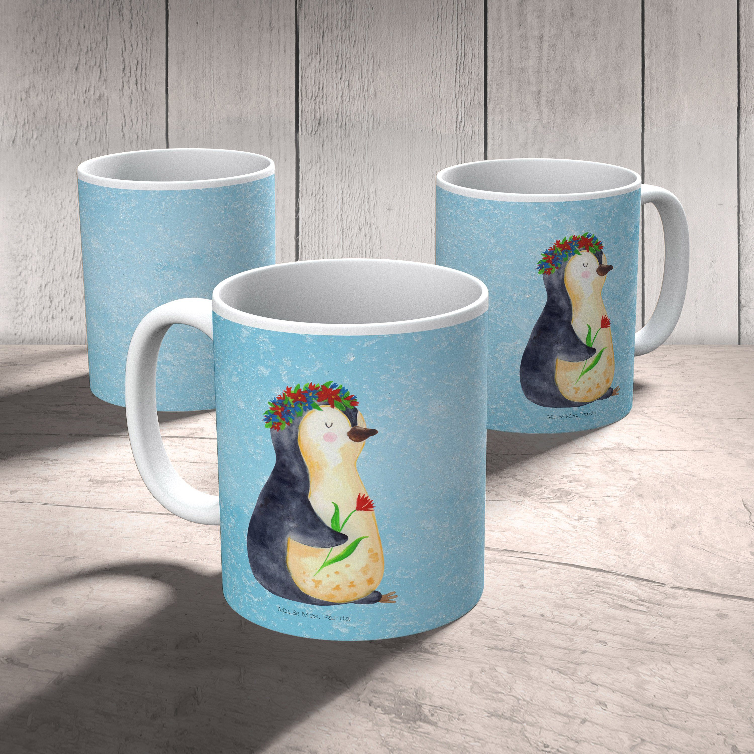 Geschenk Tasse, - Tasse Panda Geschenk, Geschenkide, Keramik Mr. & - Eisblau Blumenkranz Mrs. Pinguin
