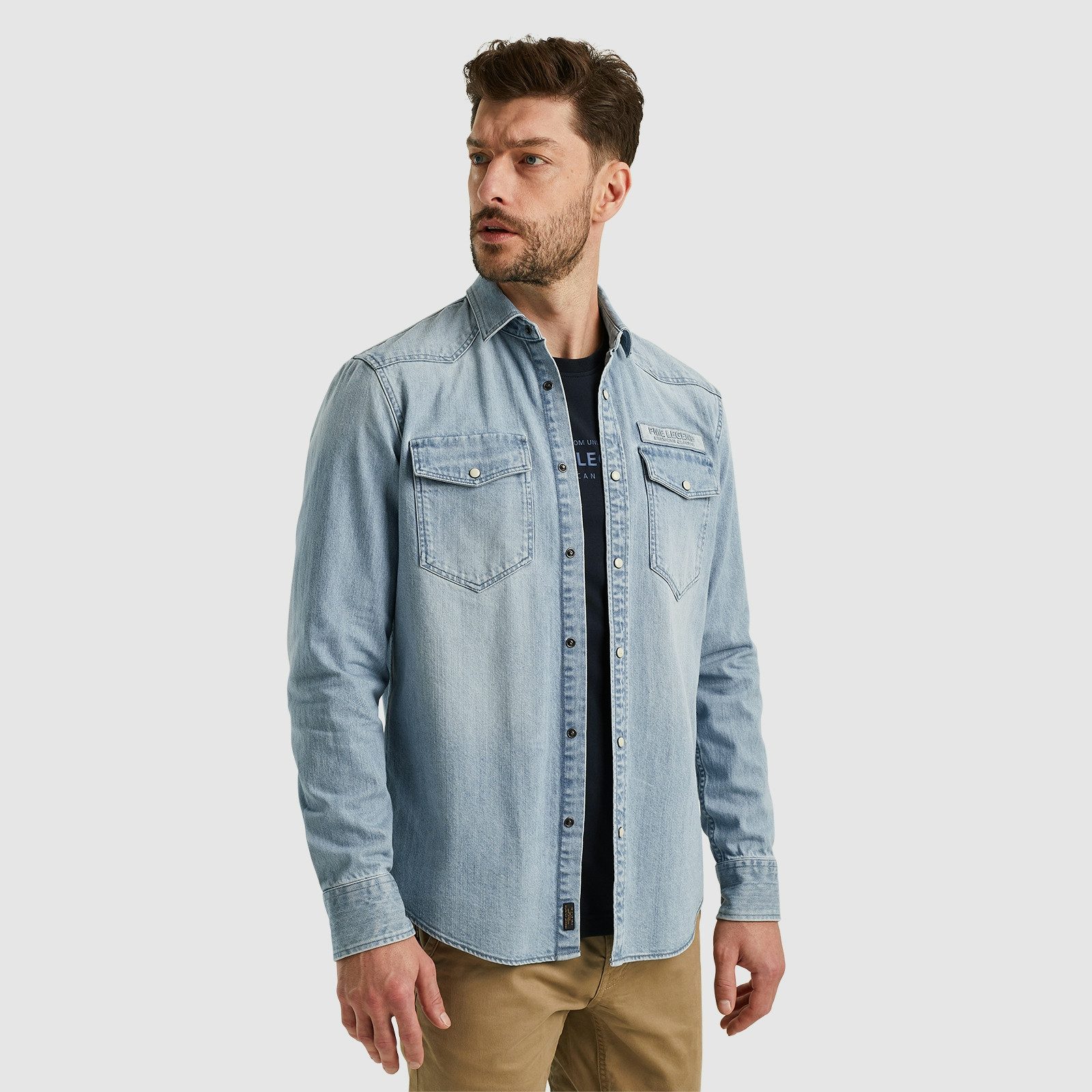 PME LEGEND Jeanshemd Long Sleeve Shirt Bleach Indigo denim mit Kentkragen günstig online kaufen