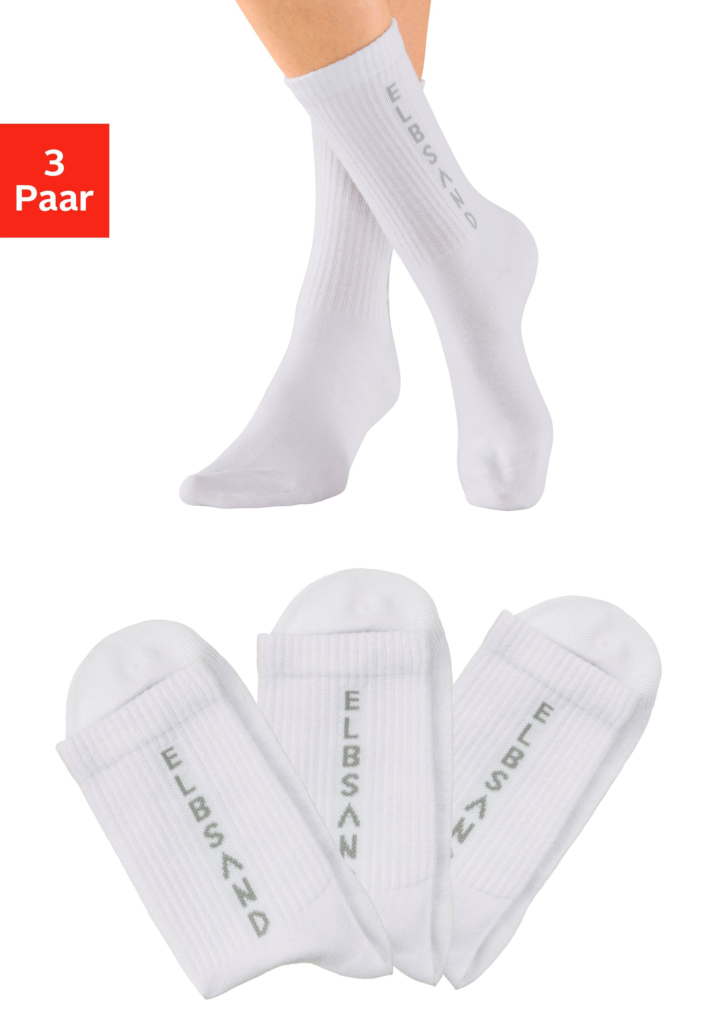 Elbsand Socken (3-Paar) mit eingestricktem Schriftzug 3x weiß