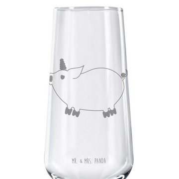 Mr. & Mrs. Panda Sektglas Einhorn Schwein - Transparent - Geschenk, Spaß, Spülmaschinenfeste Se, Premium Glas, Hochwertige Gravur