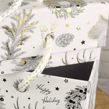 Macosa Home Geschenkbox Flaschenbox Geschenktasche Flaschen Flaschentasche Geschenkverpackung (3 St), 3er Set Geschenktüte Flasche Weihnachten Weiß Silber Gold Flaschentüte