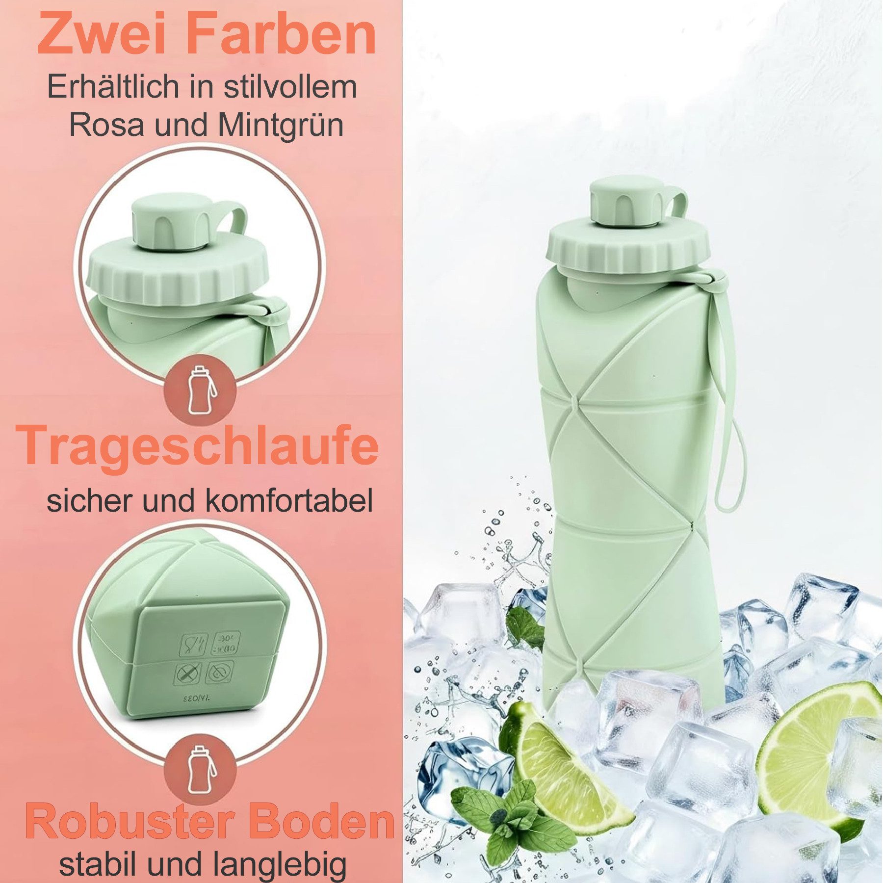 Mutig Trinkflasche 2 Stück Trinkbecher,Silikon Klappbarer Faltbarer Wasserbecher Bpa-Frei, Tragbarer Reise Hitzebeständig Outdoor Faltbarer Becher für Picknick