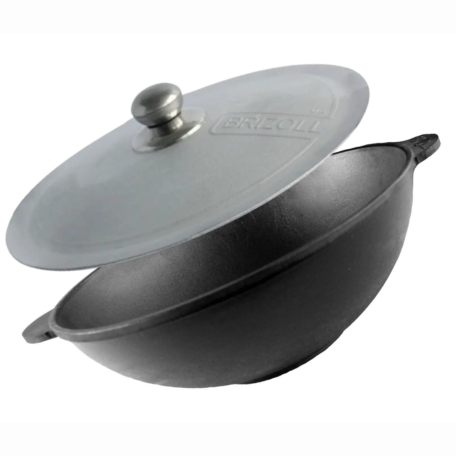 BIG-PAN Wok Ø30 cm Wok Bratpfanne Gusseisen Deckel Aluminium, Gusseisen