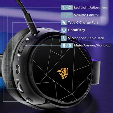Powerwill Wireless Gaming Headset mit Mikrofon 2.4GHz/PC Bluetooth Kopfhörer Kopfhörer (Mikrofon, Bluetooth, für PS4/PS5/Switch/Steam Deck/Smartphone mit abnehmbarem Mikrofon)