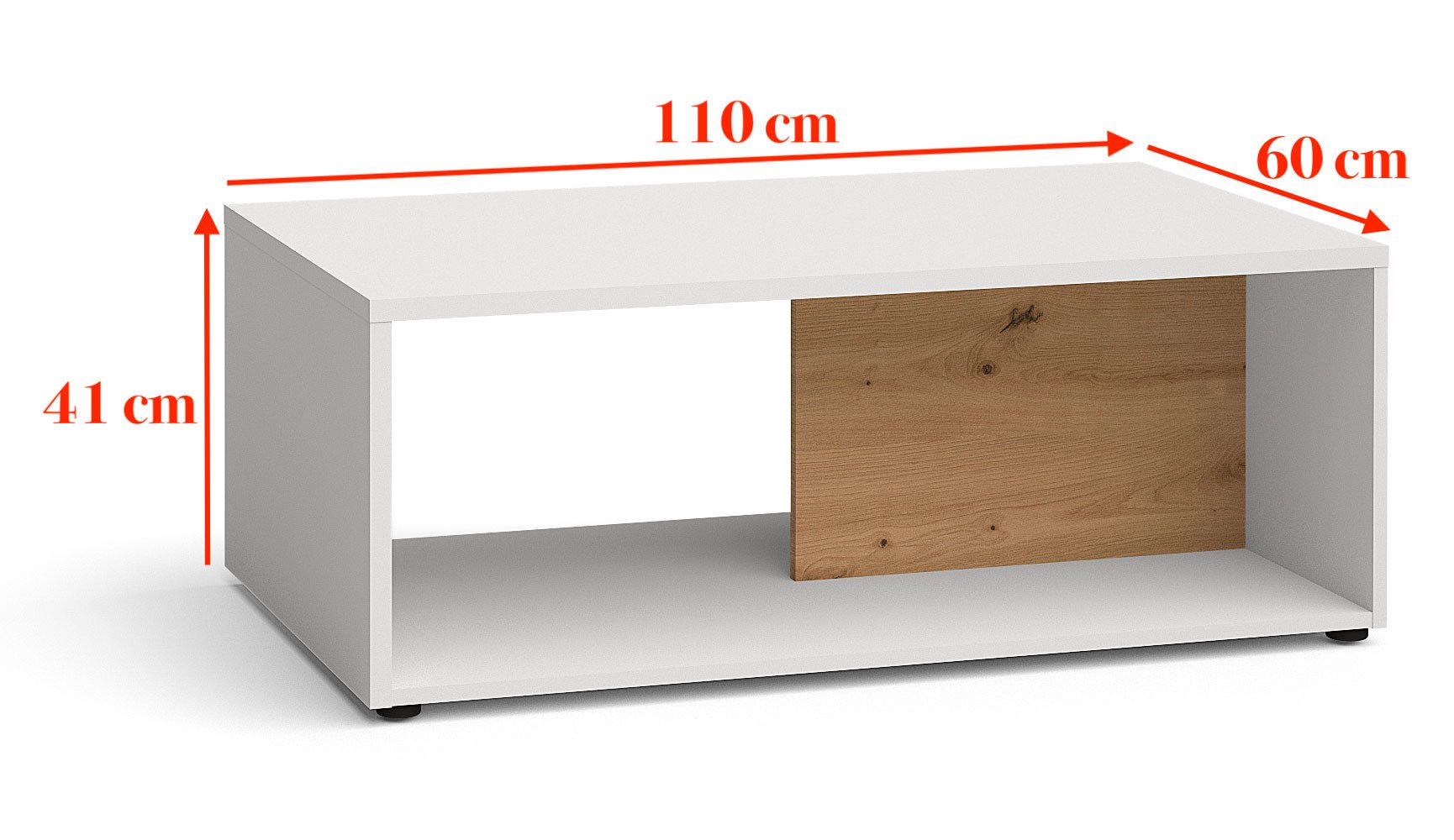 Feldmann-Wohnen Couchtisch Oviedo (offene Ablagefläche, 1-St., moderne Optik, holzfarbene Akzente), 110x60x41cm weiß matt / Artisan Eiche