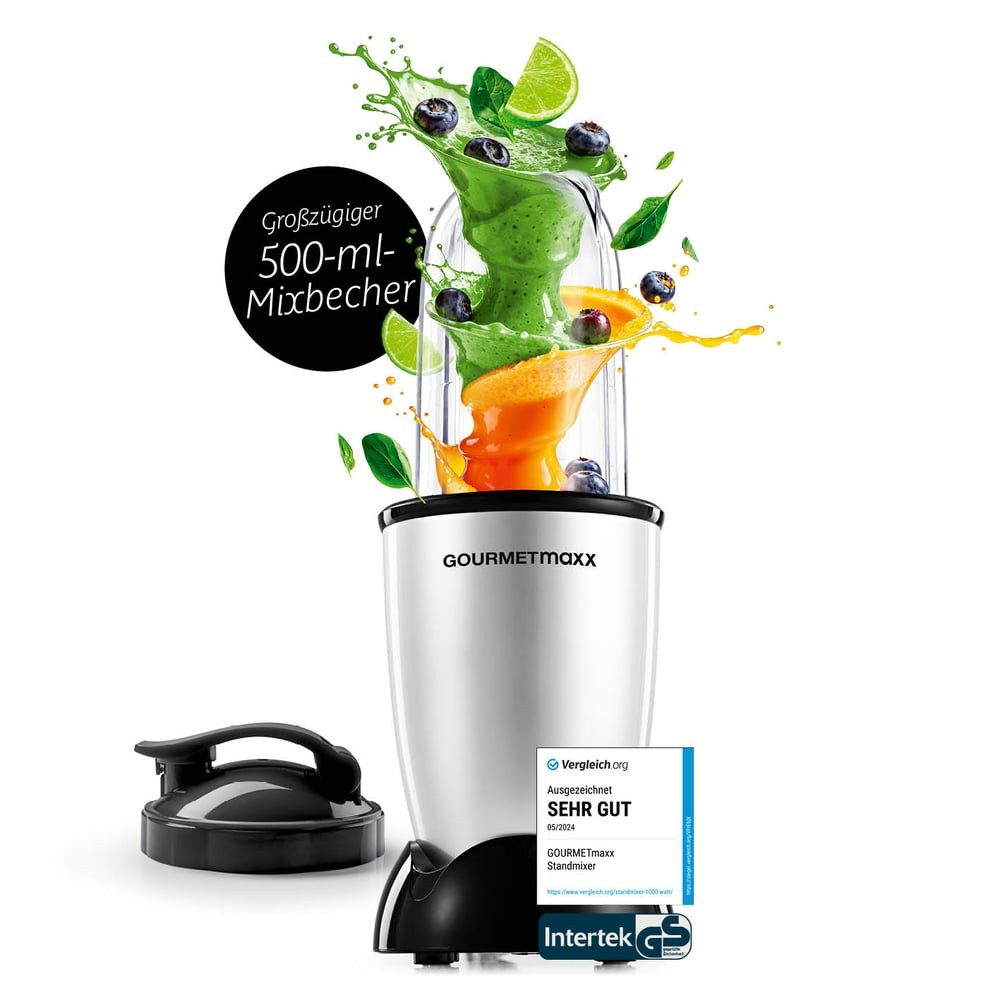 GOURMETmaxx Standmixer Mr. Magic 4-tlg. 400W silber/schwarz, 400 W, Elektrischer Mini-Mixer 500ml pürieren Smoothies Shakes Cocktails