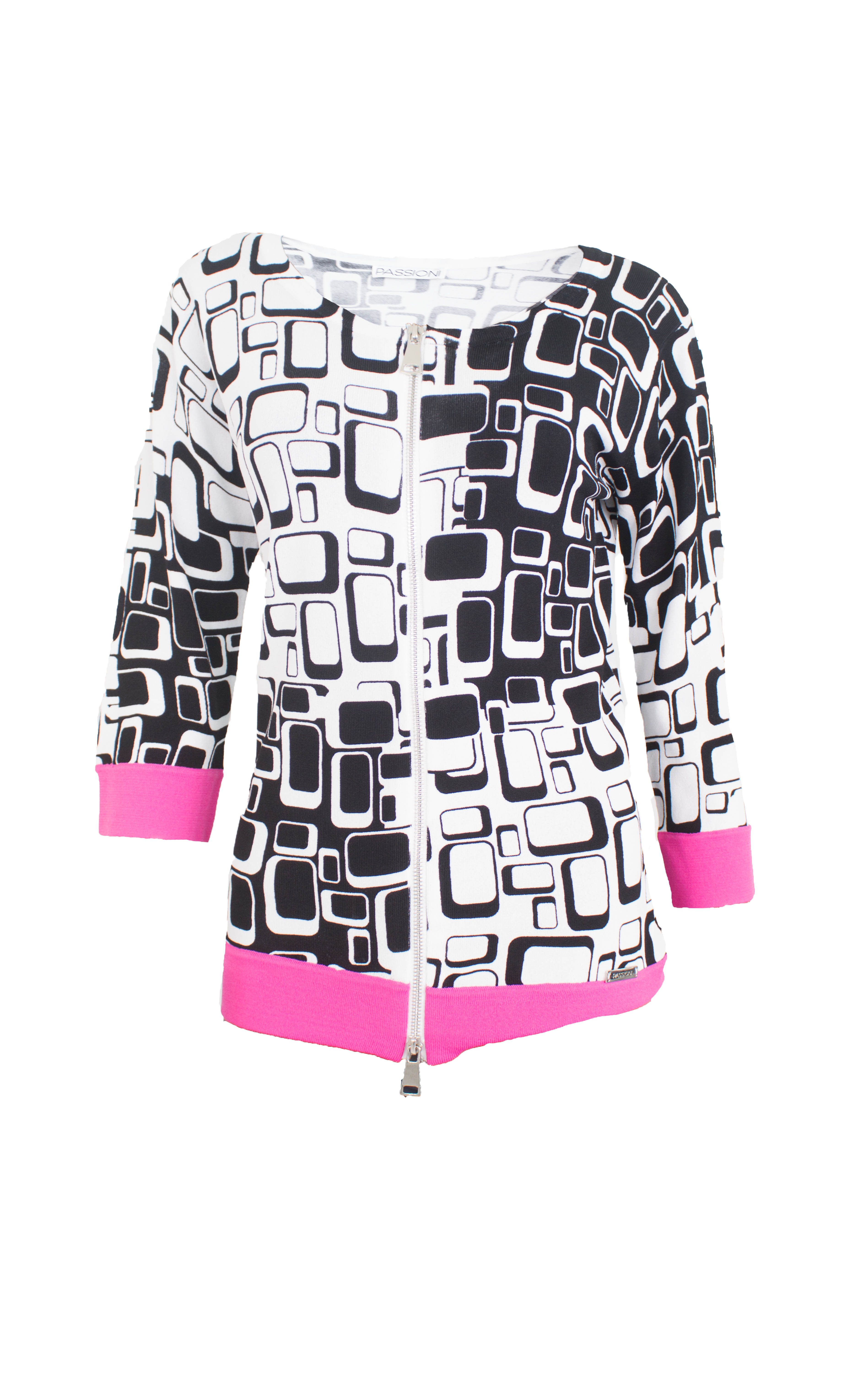 Passioni Strickjacke mit Schwarz-Weißem Geometrischen Muster günstig online kaufen