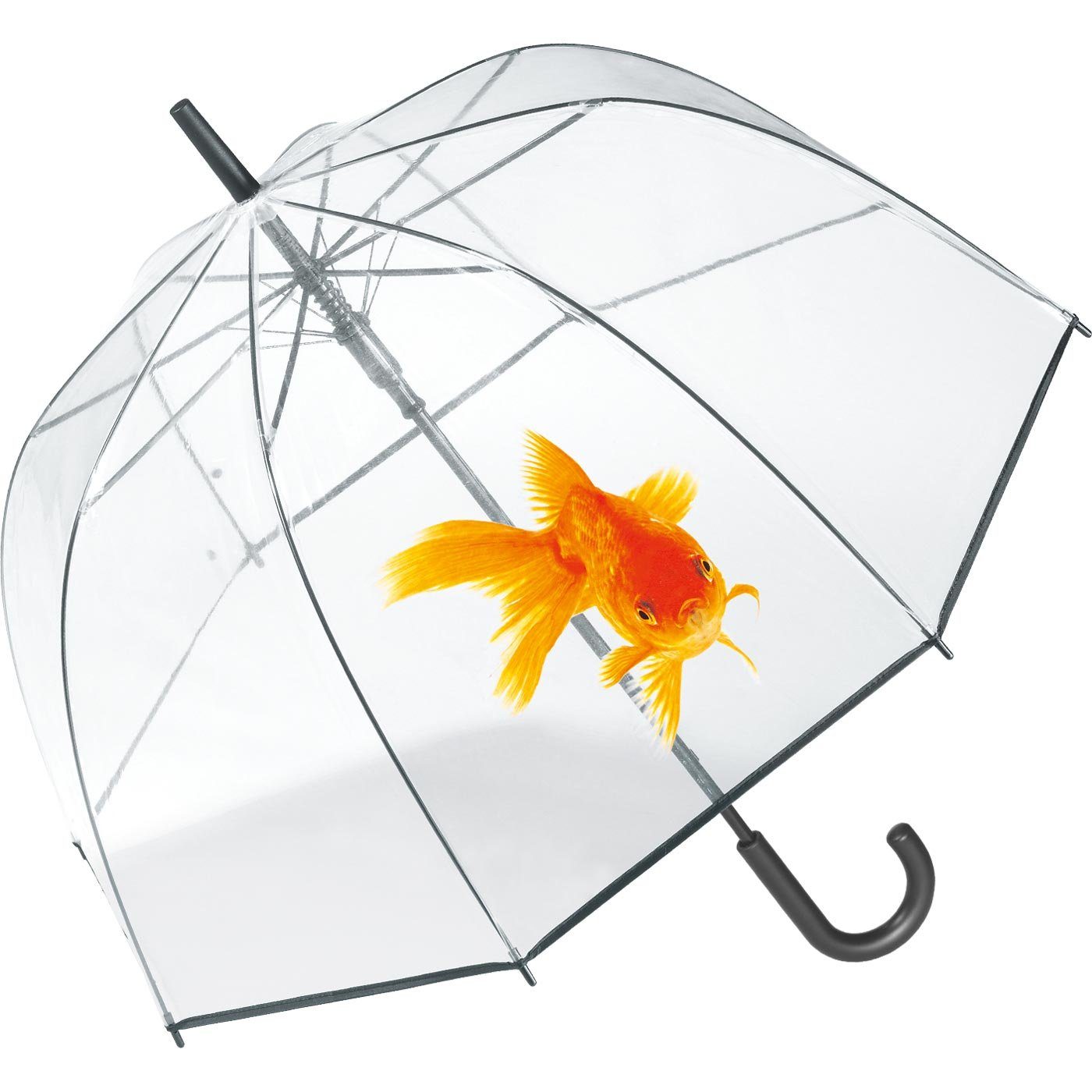 HAPPY RAIN Langregenschirm großer, transparenter Glockenschirm für Damen, bedruckt mit gelb-orangenem Goldfisch-Motiv