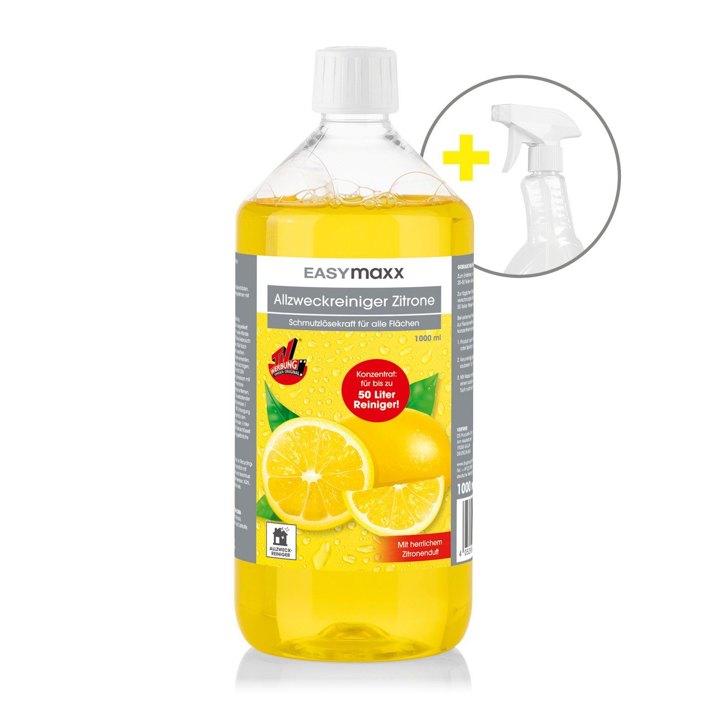 EASYmaxx Zitrone / Himbeere 1000ml inkl. Sprühflasche Reinigungskonzentrat (hygienische Reinigung, kraftvolle Rezeptur)